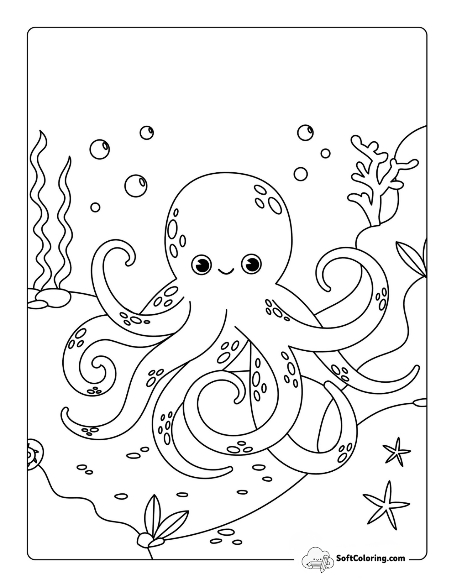 Happy Cute Octopus On The Ocean Floor