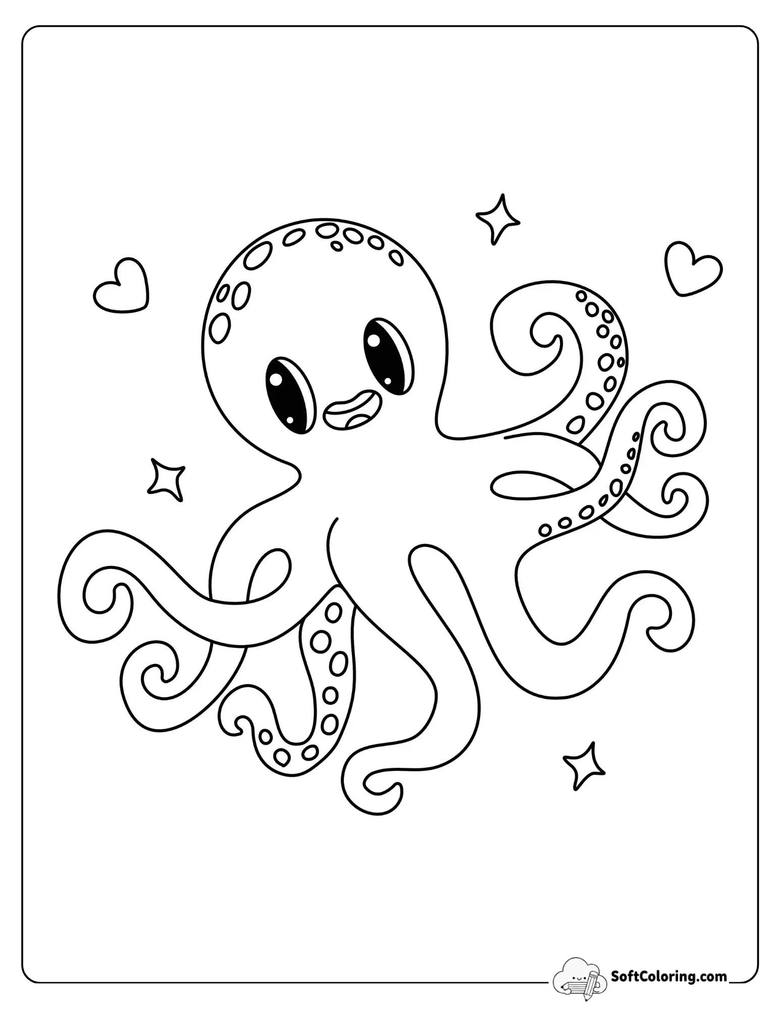 Kawaii Cute Octopus For Kids To Color