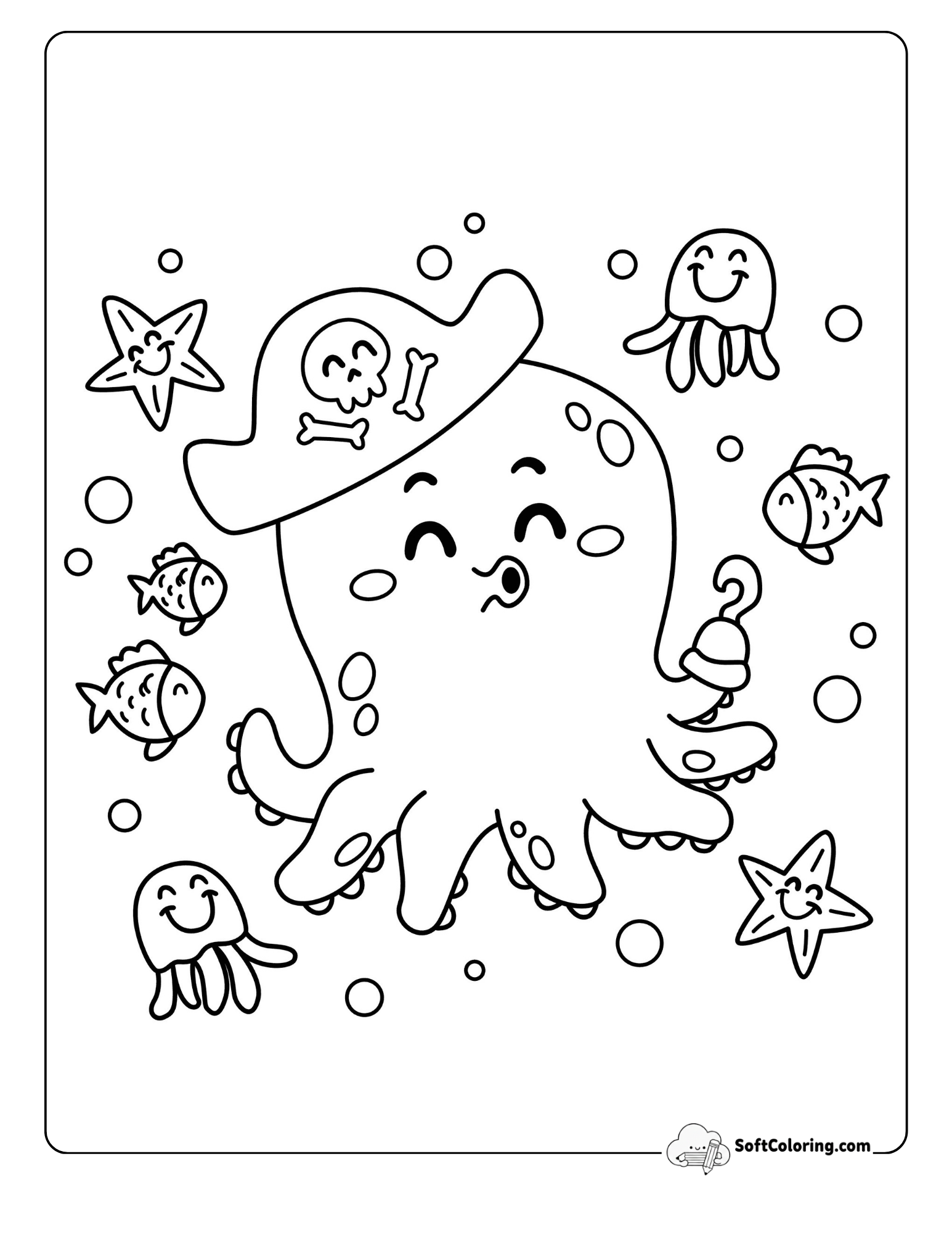 Kawaii Octopus Pirate With Ocean Friends