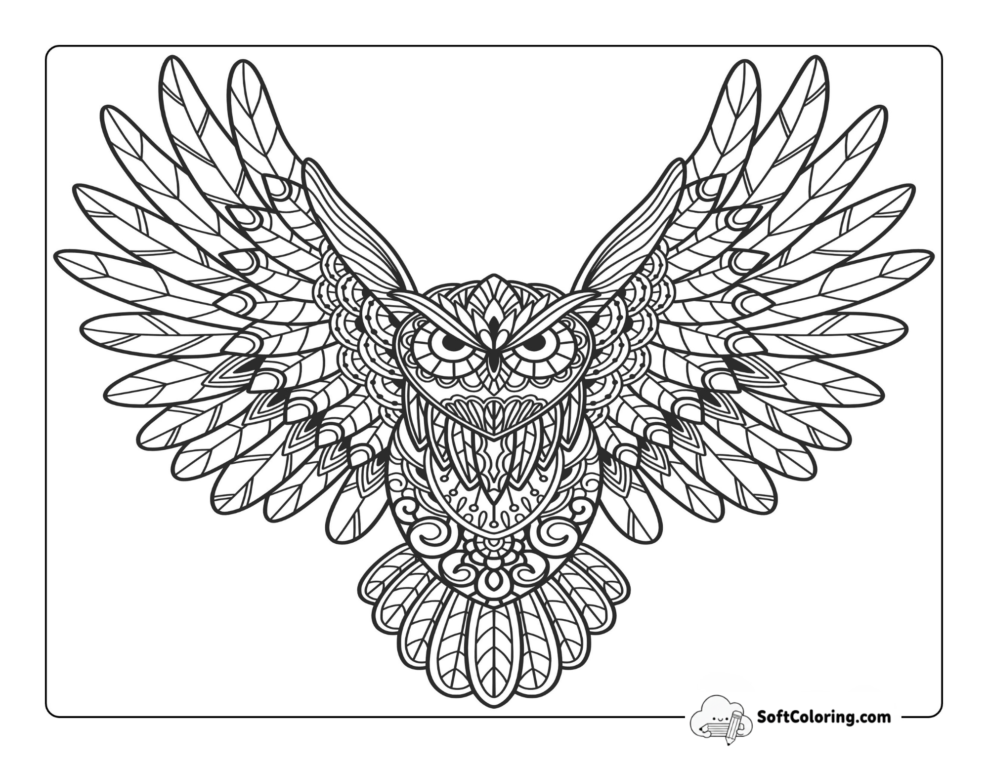 Patterned Flying Owl Coloring Page For Adults