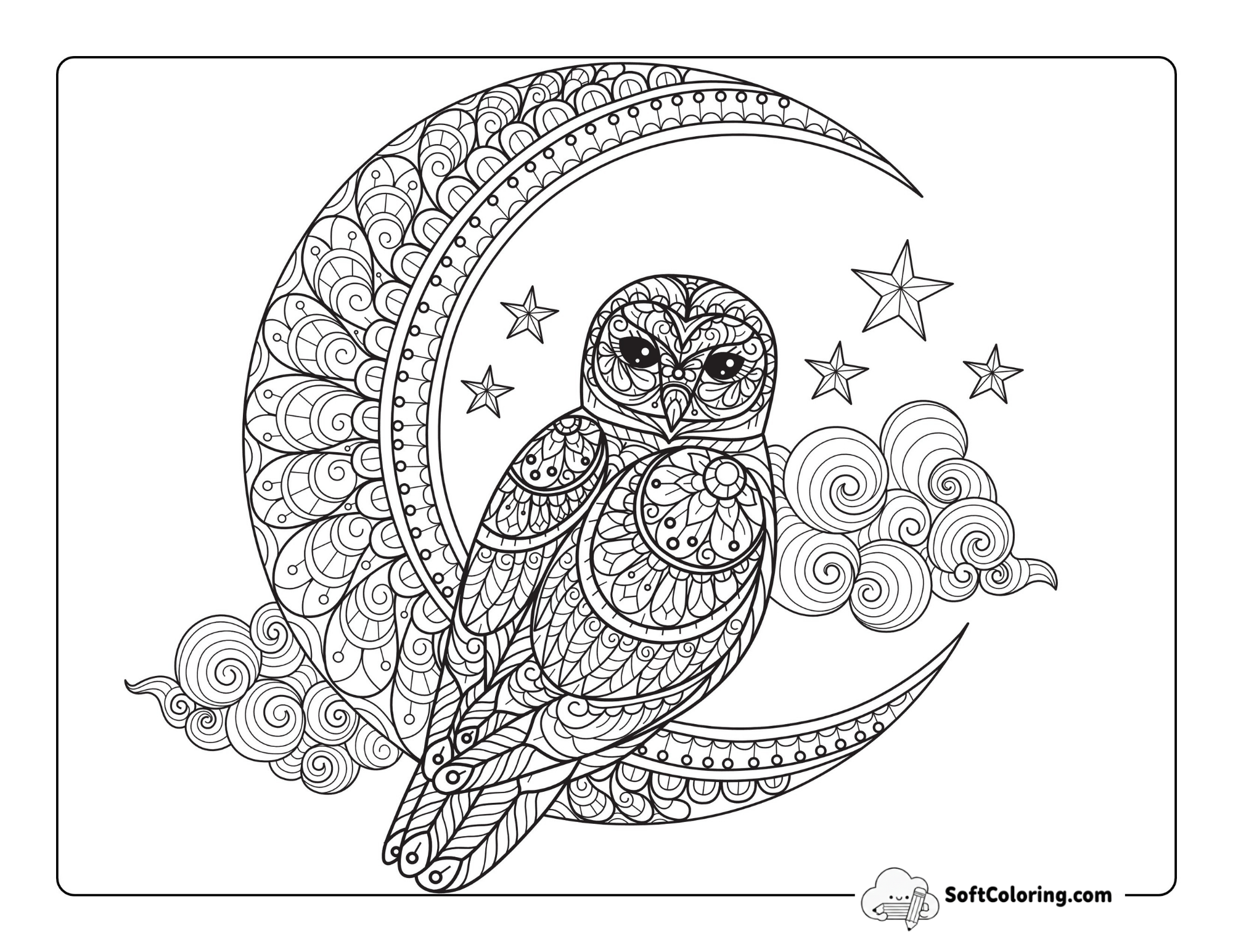 Mystical Moon And Owl Mandala For Adults To Color
