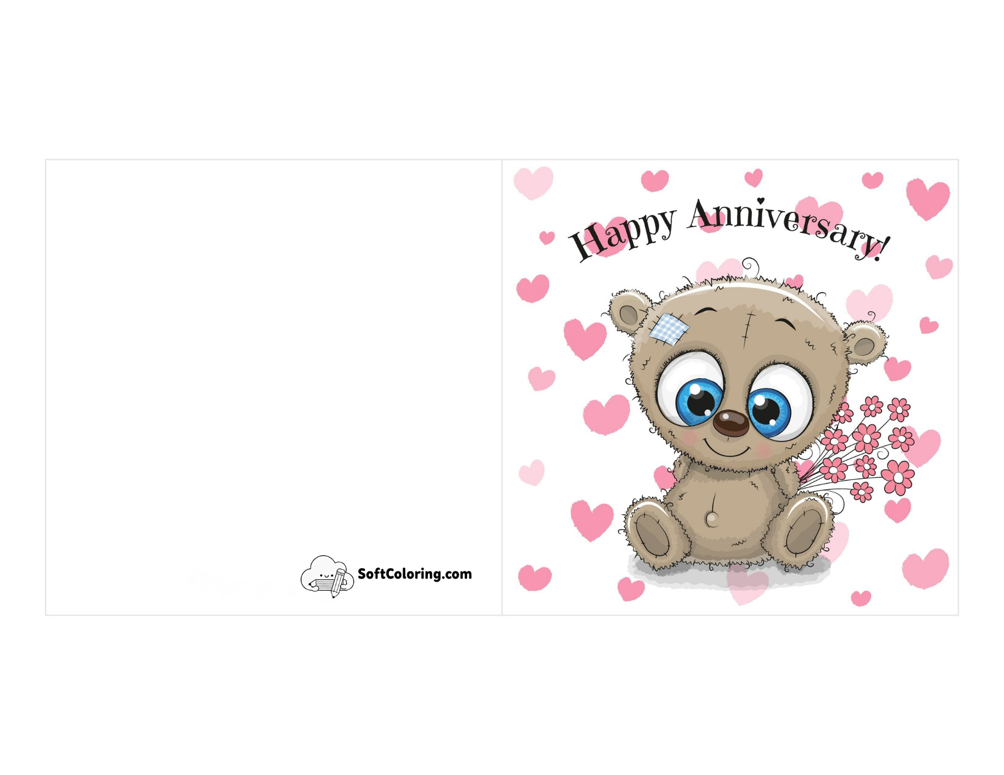 "Happy Anniversary" Cute Teddy With Flowers Card