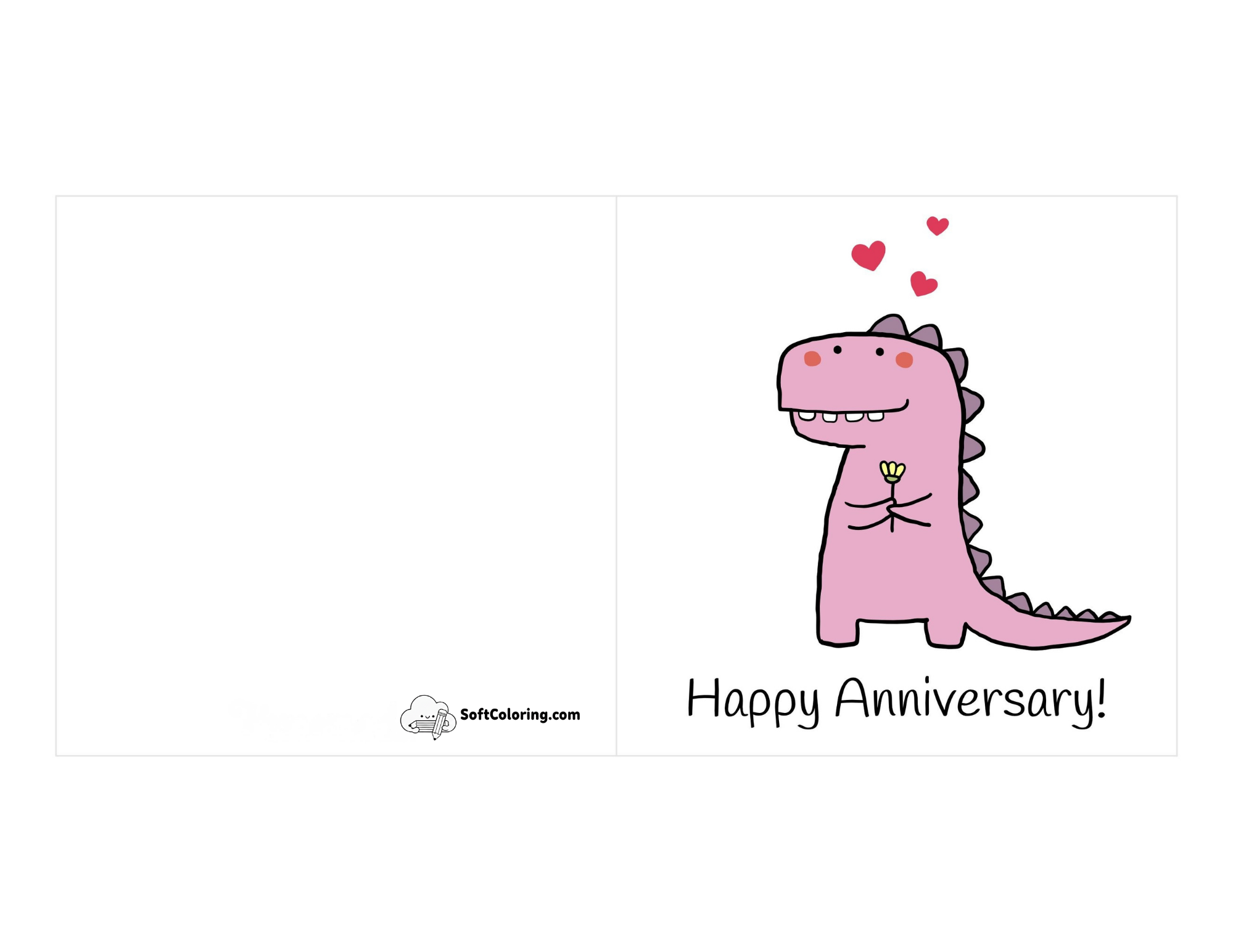 "Happy Anniversary" Cute Dinosaur Card To Print