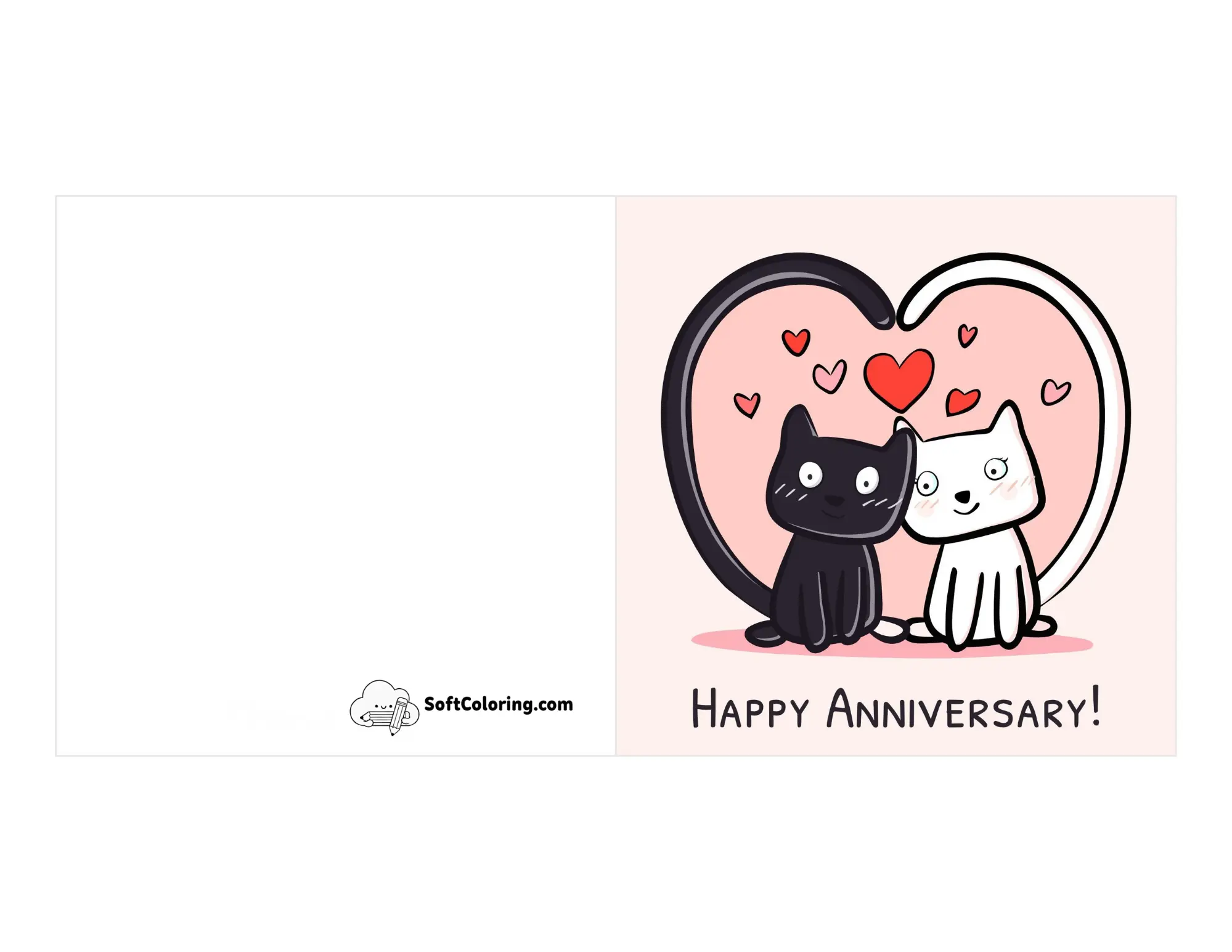 "Happy Anniversary" Cute Cats Printable Card Template