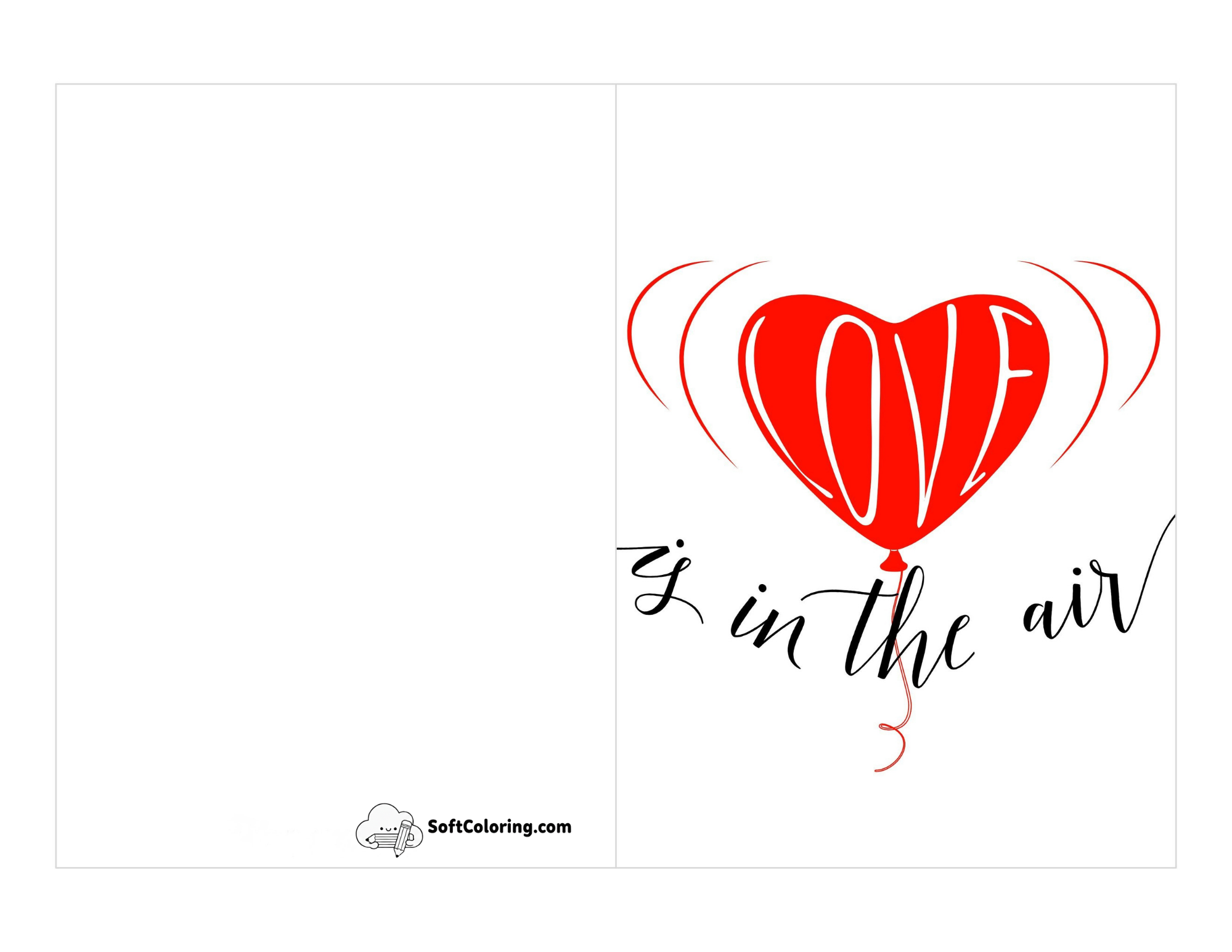"Love Is In The Air" Red Heart Balloon Printable Card
