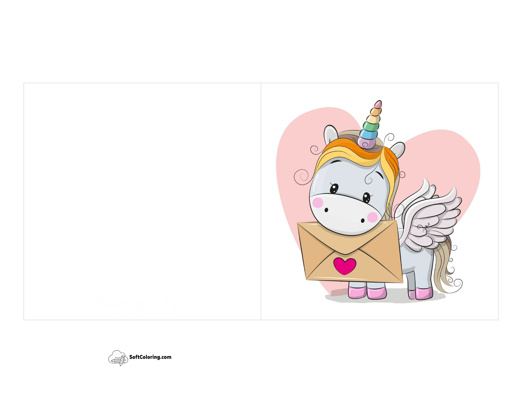 Cute Rainbow Unicorn Love Note Printable Card