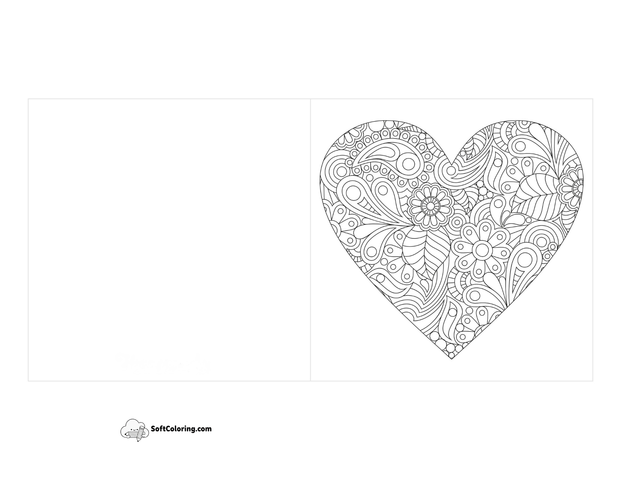 Heart Zentangle Card To Color