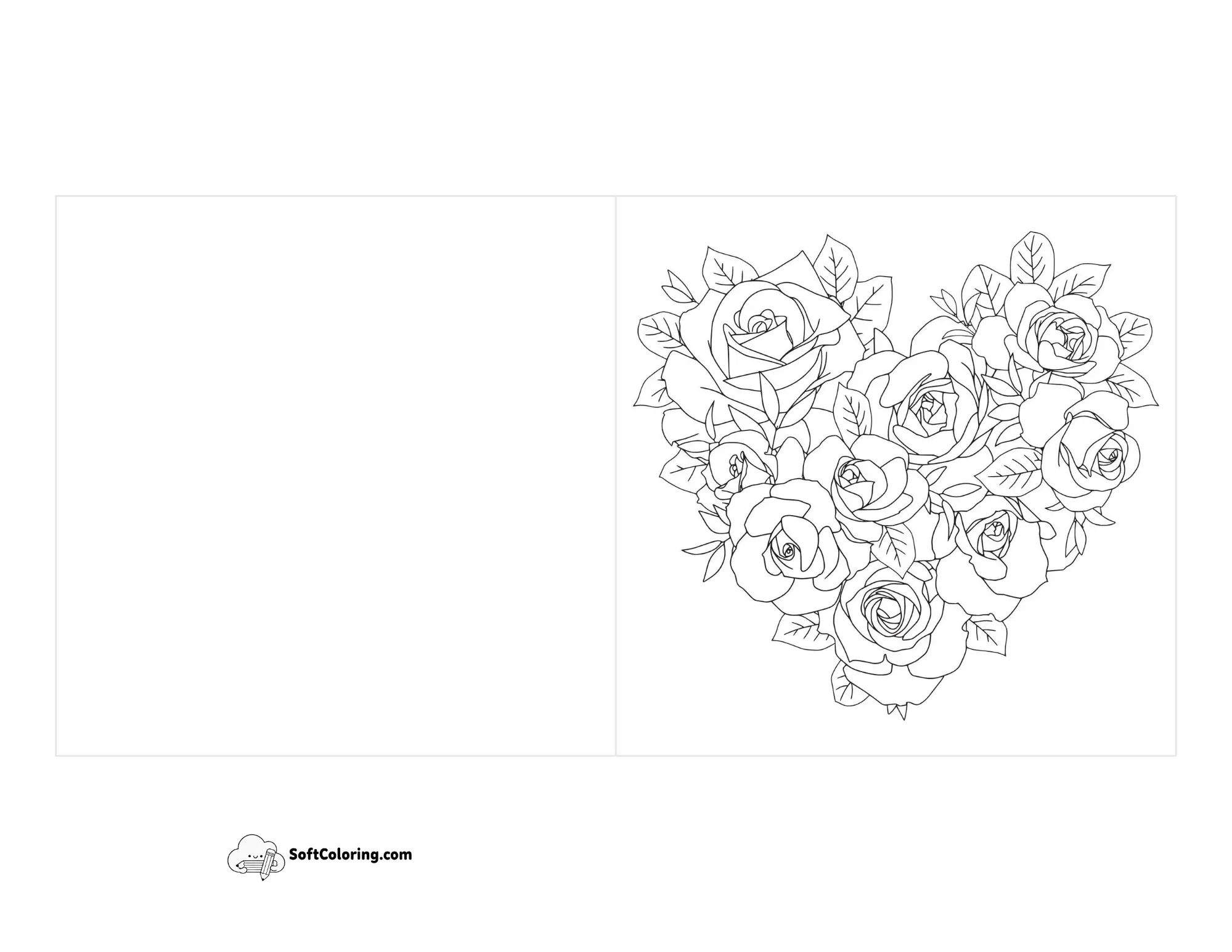 Heart-Shaped Roses Anniversary Card To Color