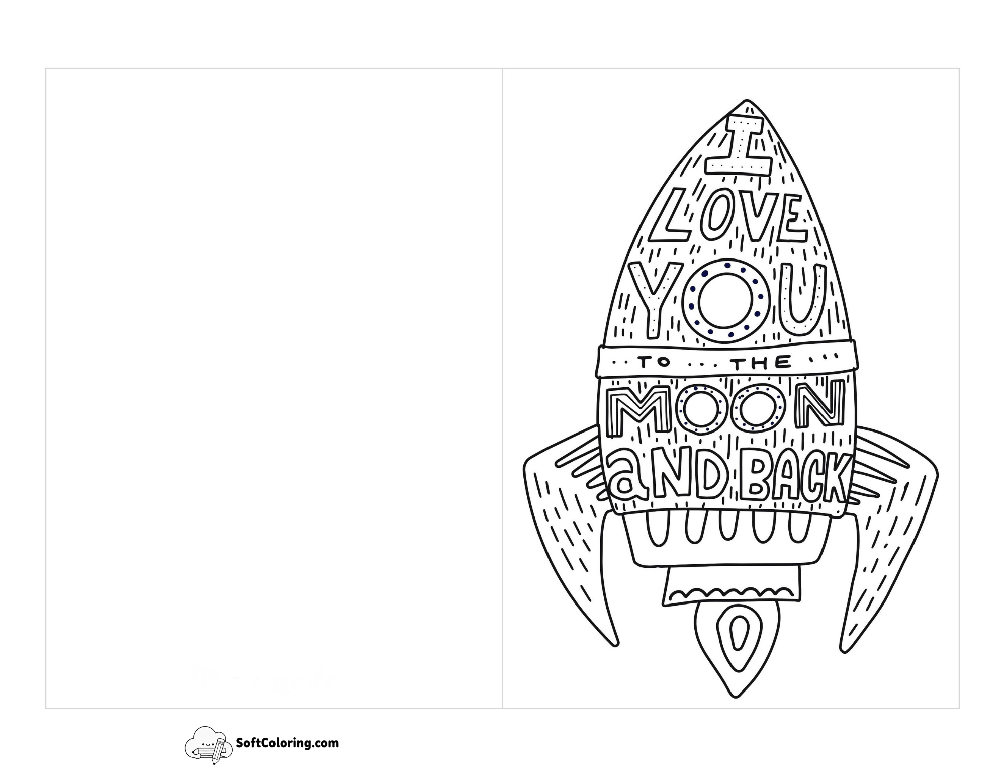 "I Love You To The Moon And Back" Rocket Coloring Card