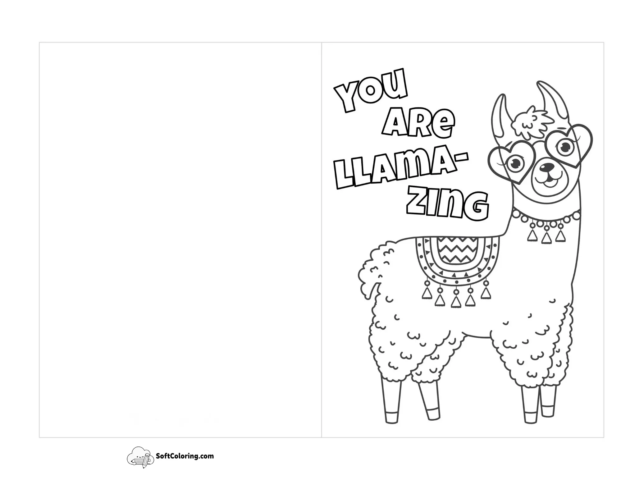 "You Are Llamazing" Cute Llama Card To Color