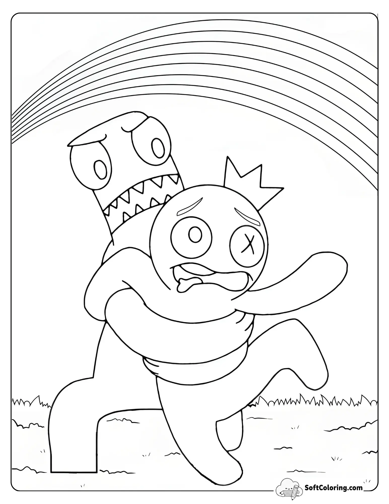 Rainbow Friends Chase Coloring Page