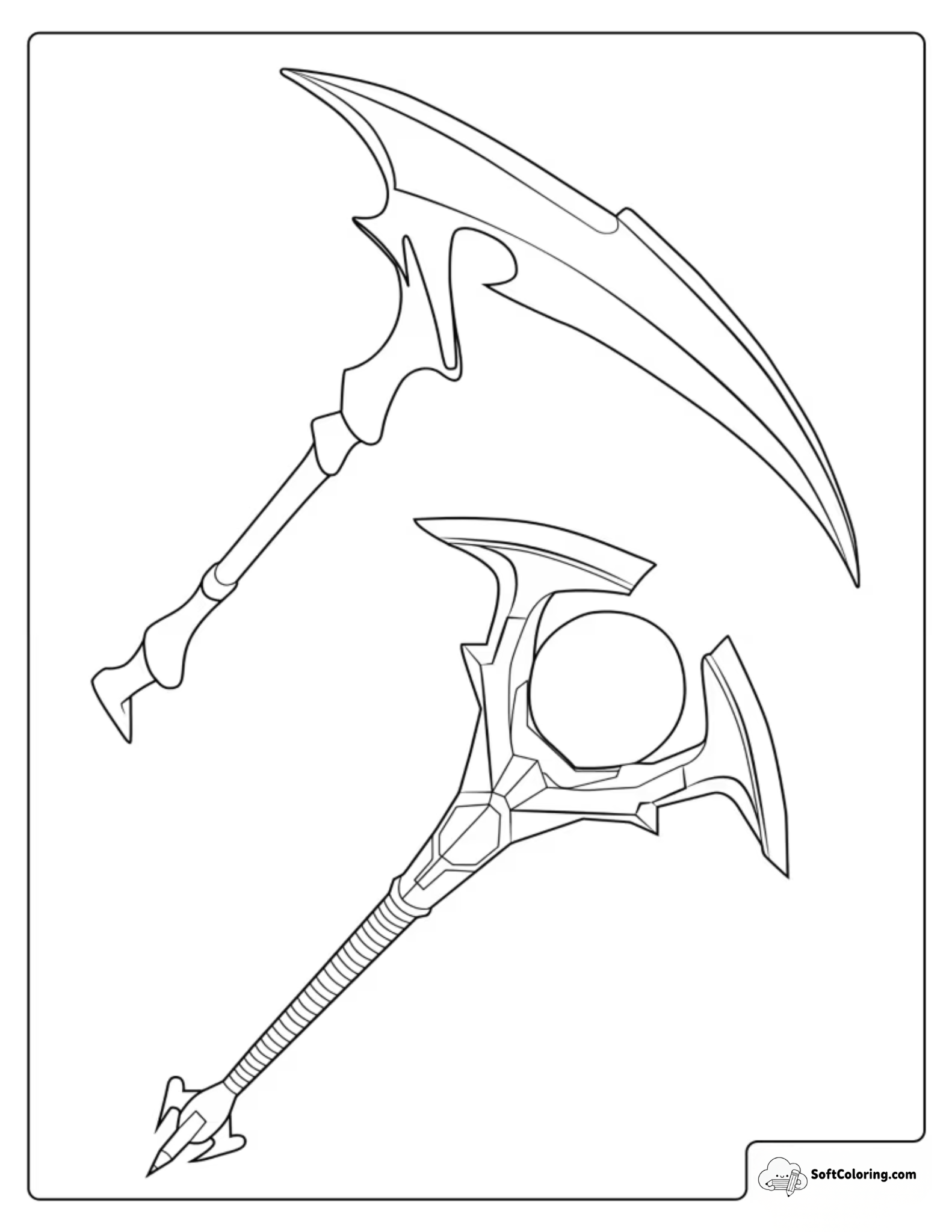 Skull Sickle Pickaxe And Oracle Axe From Fortnite Coloring Page