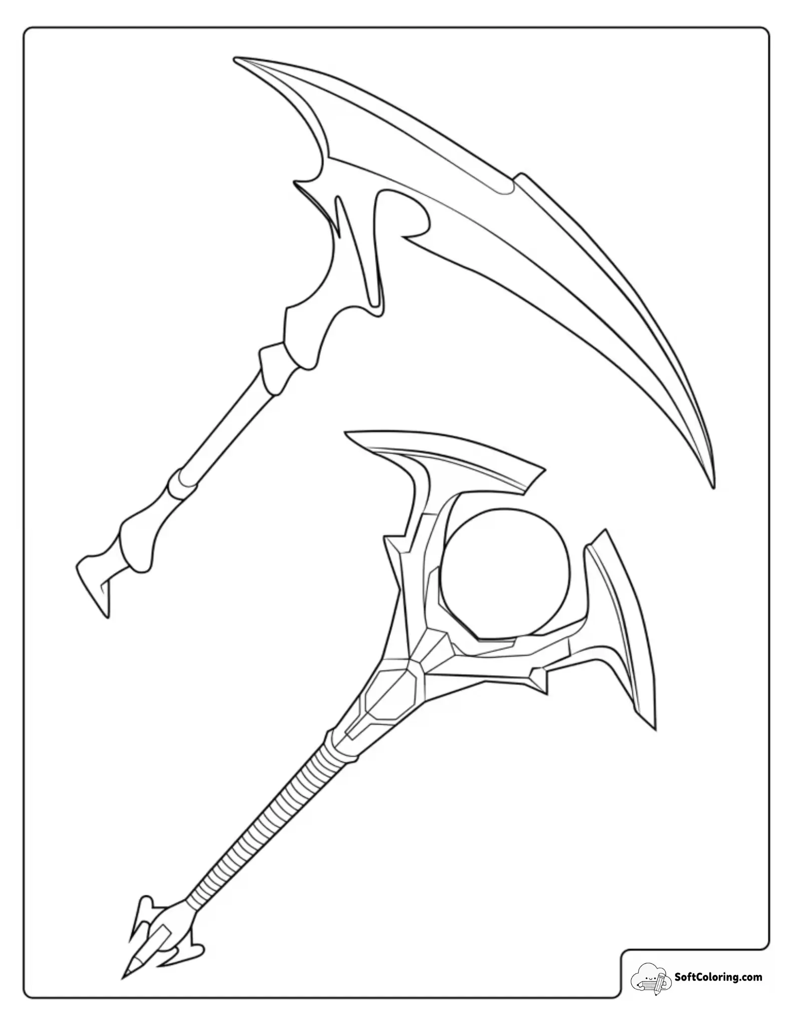 Skull Sickle Pickaxe And Oracle Axe From Fortnite Coloring Page