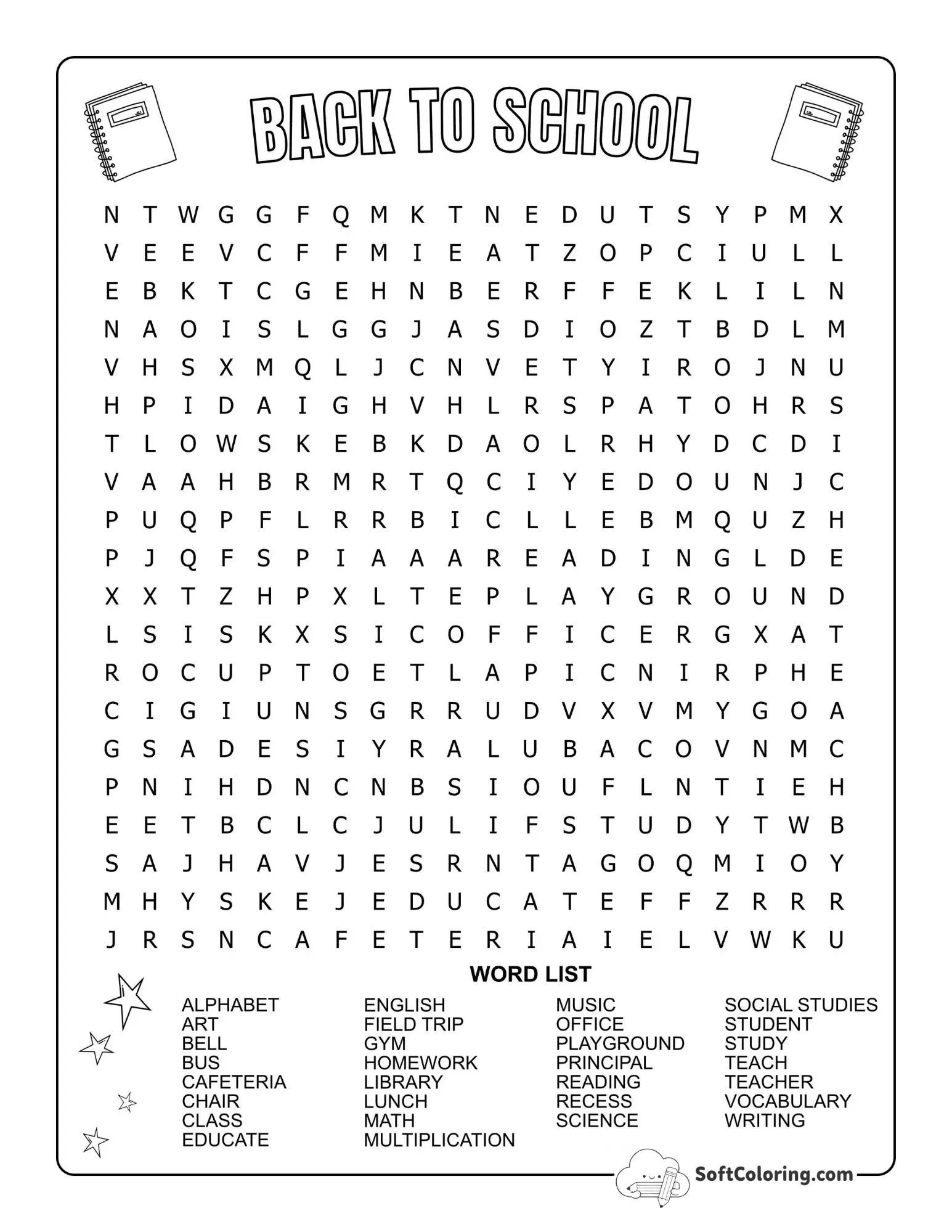 Printable Back To School Sheet Word Search
