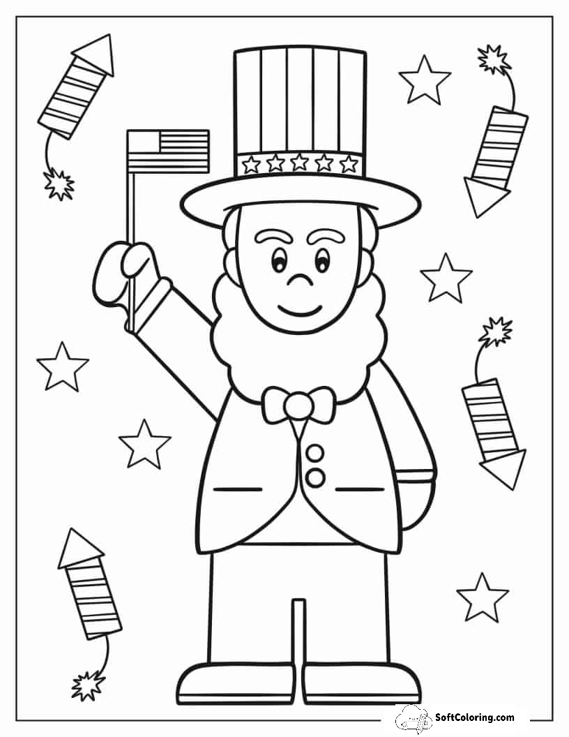 Abraham Lincoln Independence Day Coloring Sheet