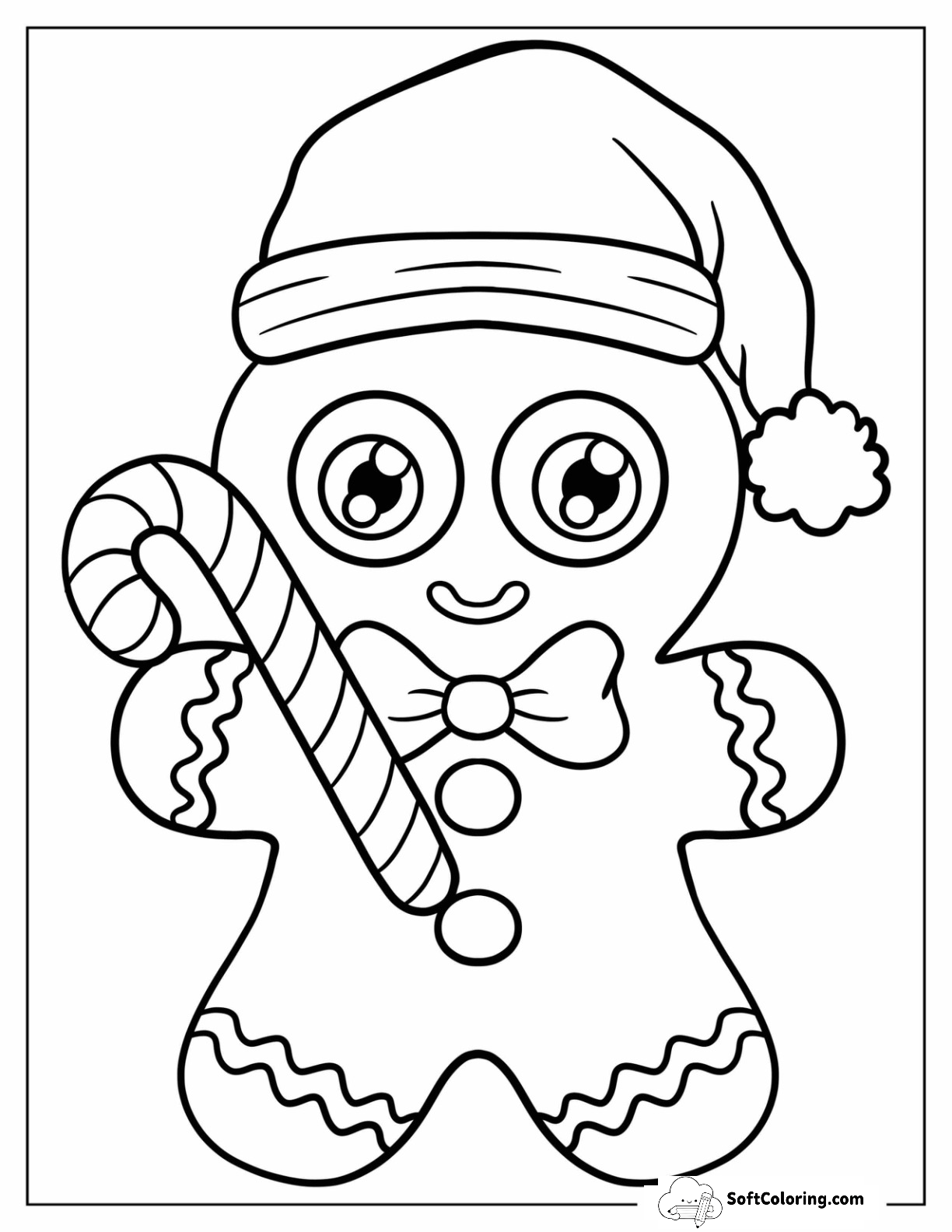 Adorable Gingerbread Man With Santa Hat And Candy Cane