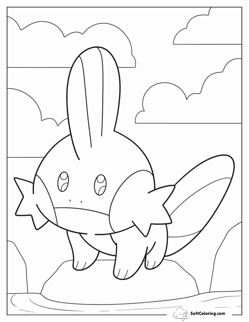 Adorable Mudkip Standing On Rock Coloring In