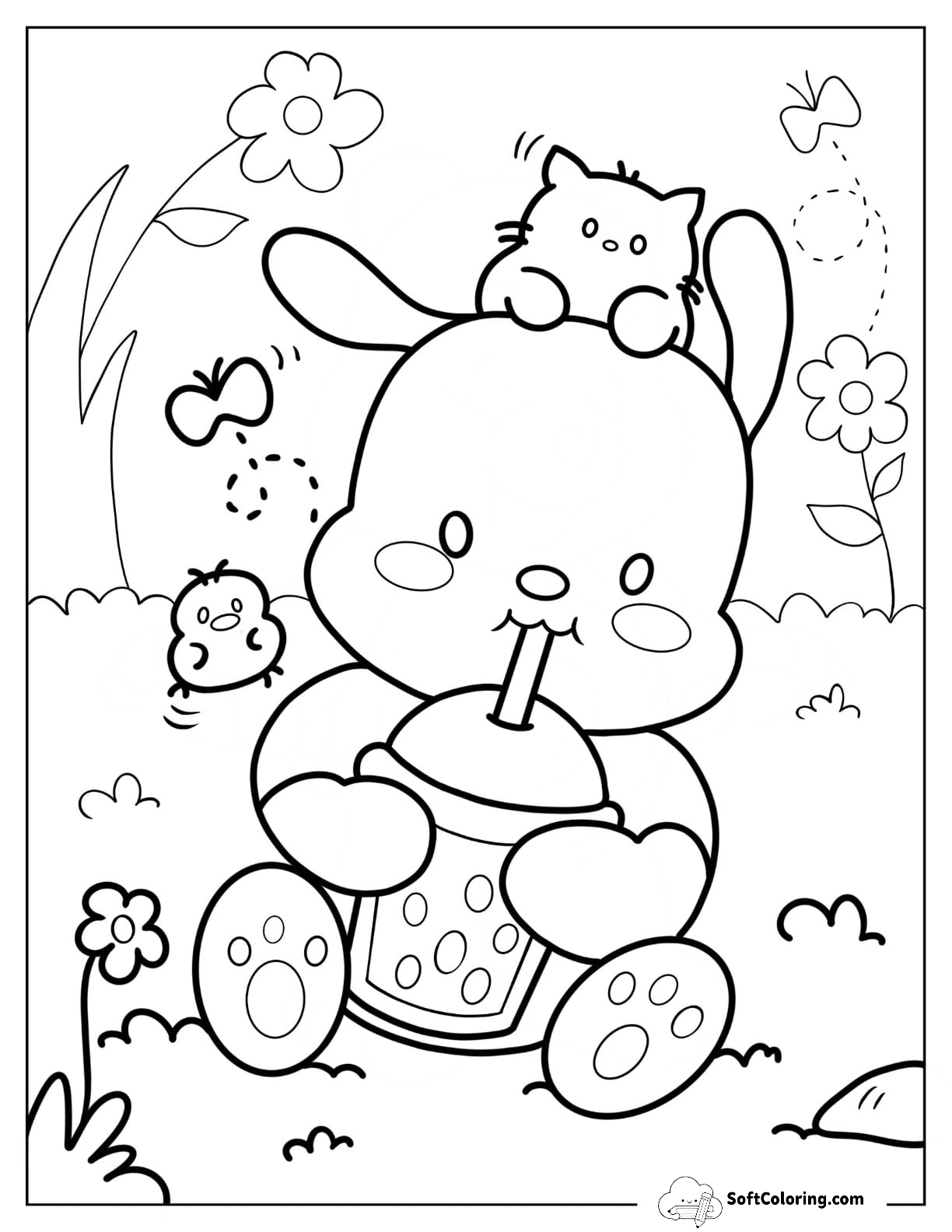 Adorable Pochacco Drinking Boba Tea For Kids