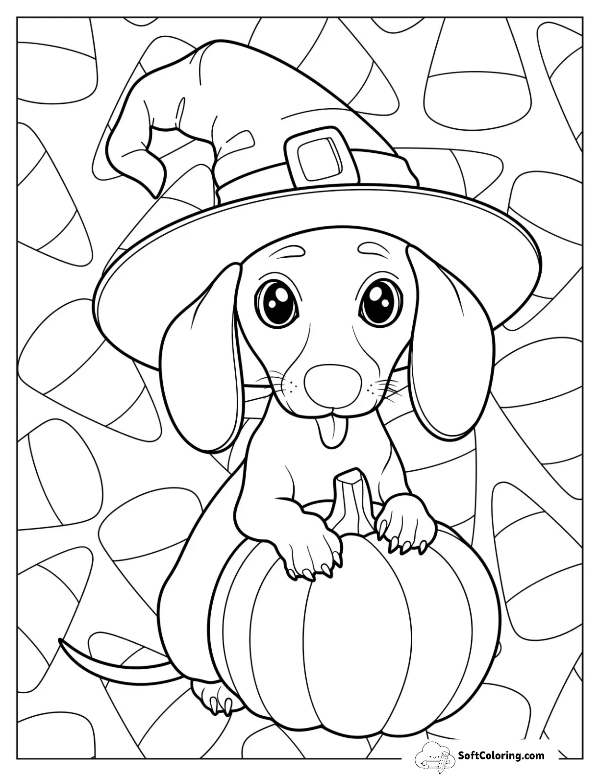 Adorable Puppy Wearing A Witch Hat While Hugging A Pumpkin