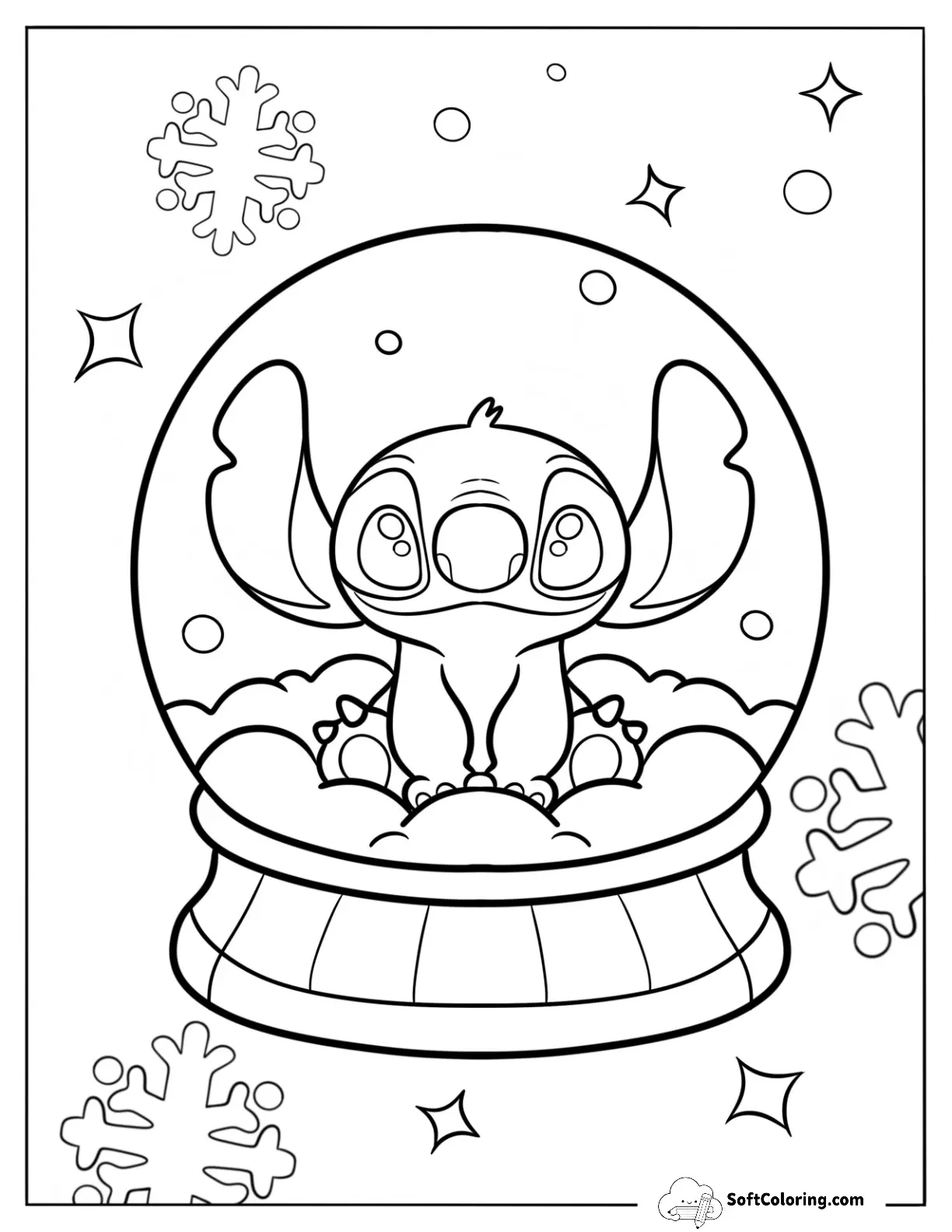 Adorable Stitch Inside A Snow Globe Coloring Page For Kids