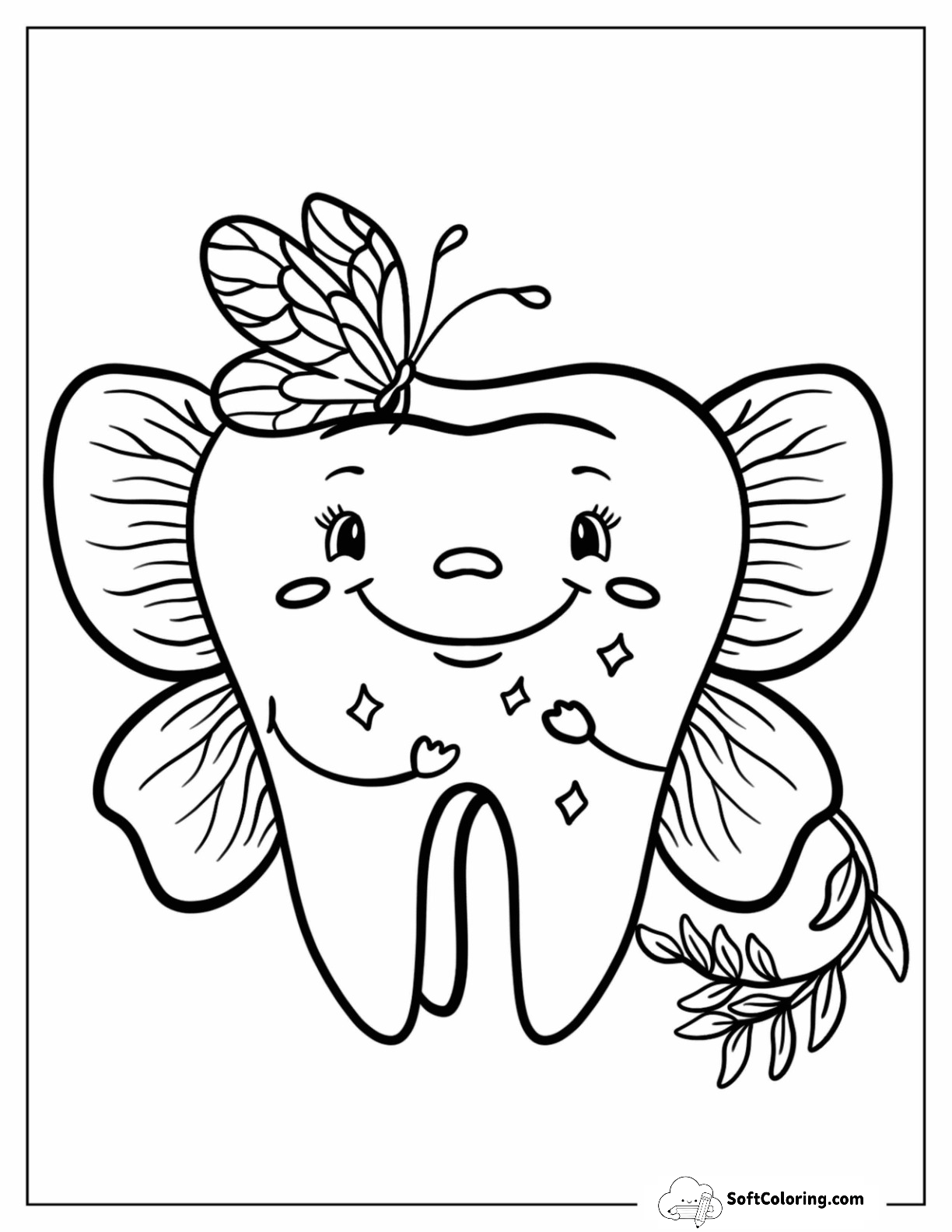 Adorable Tooth Fairy Coloring Page With A Butterfly For Preschoolers