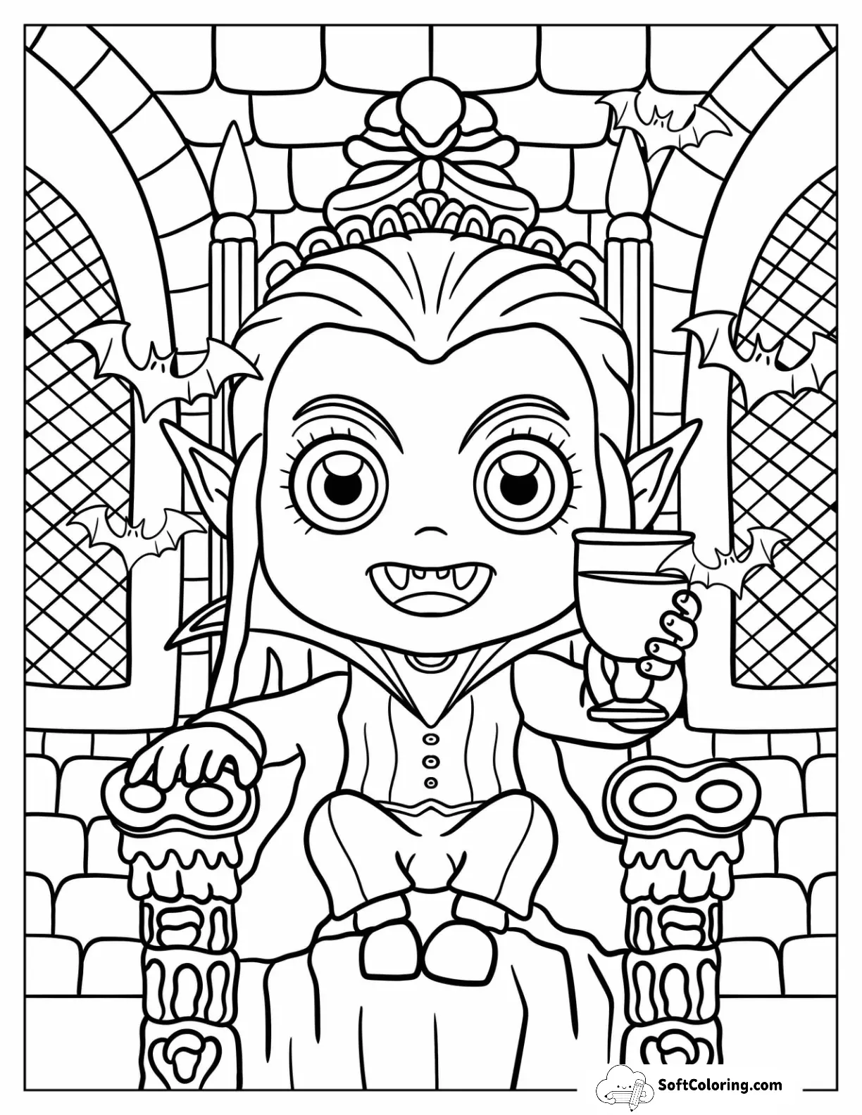 Adorable Vampire On Throne Holding Goblet For Kids