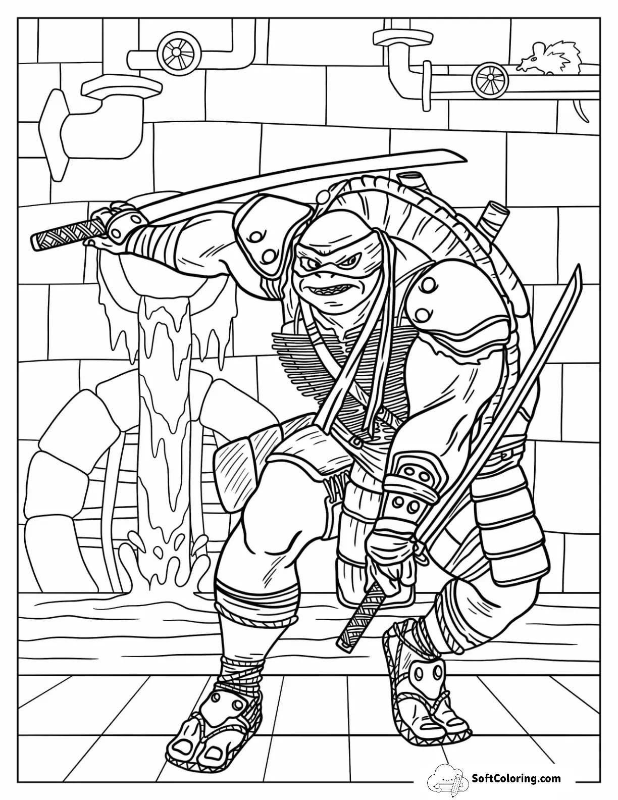 Ninja Turtles Of Adult Leonardo Using Dual Katana In Sewer