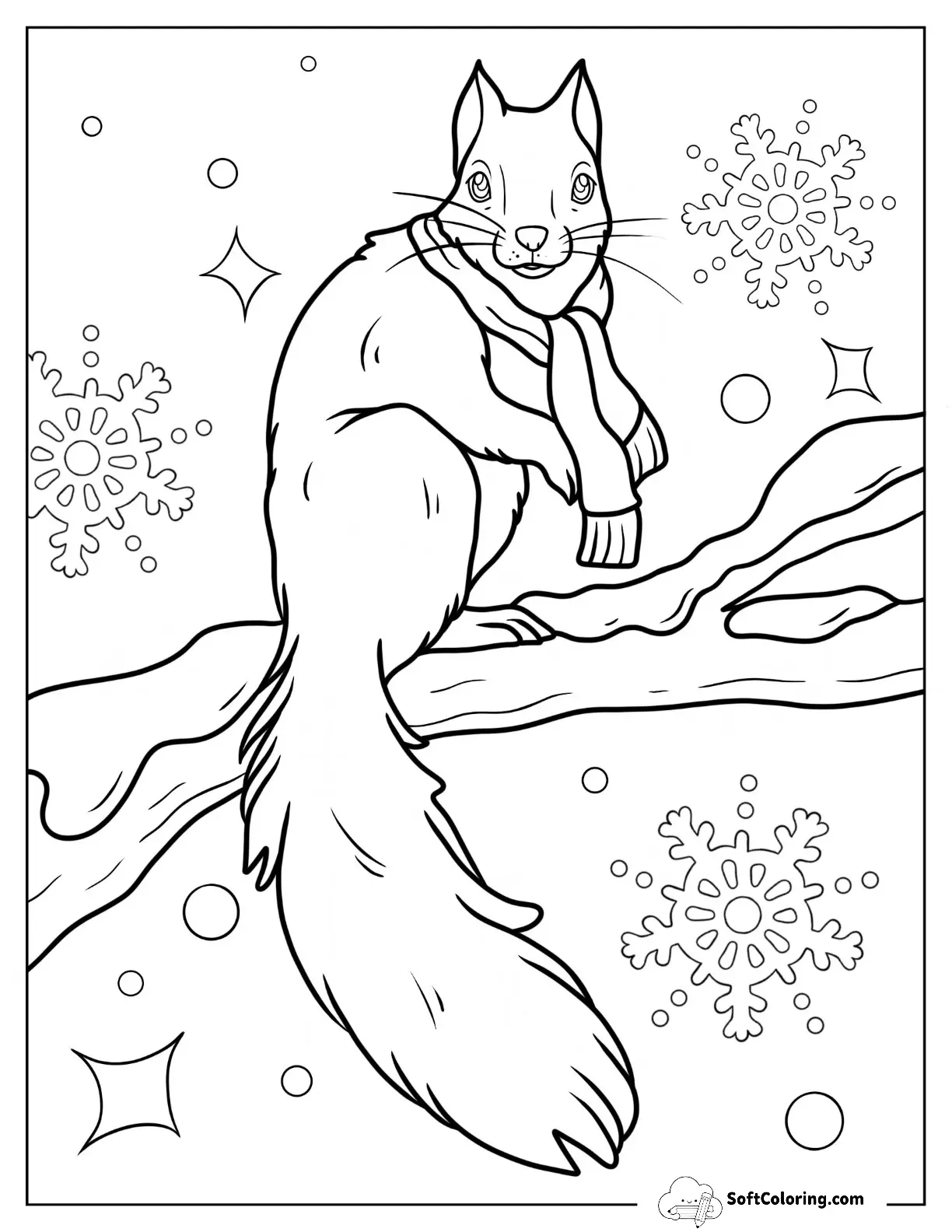 Adult Squirrel Coloring Page Wearing Scar In Winter
