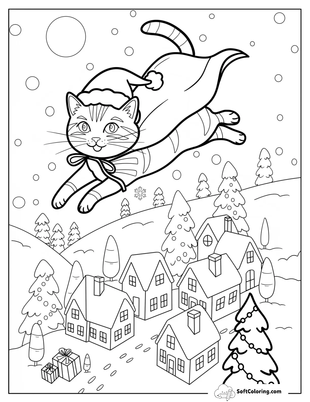 Adventurous Christmas Cat In Cape Flying Over Town
