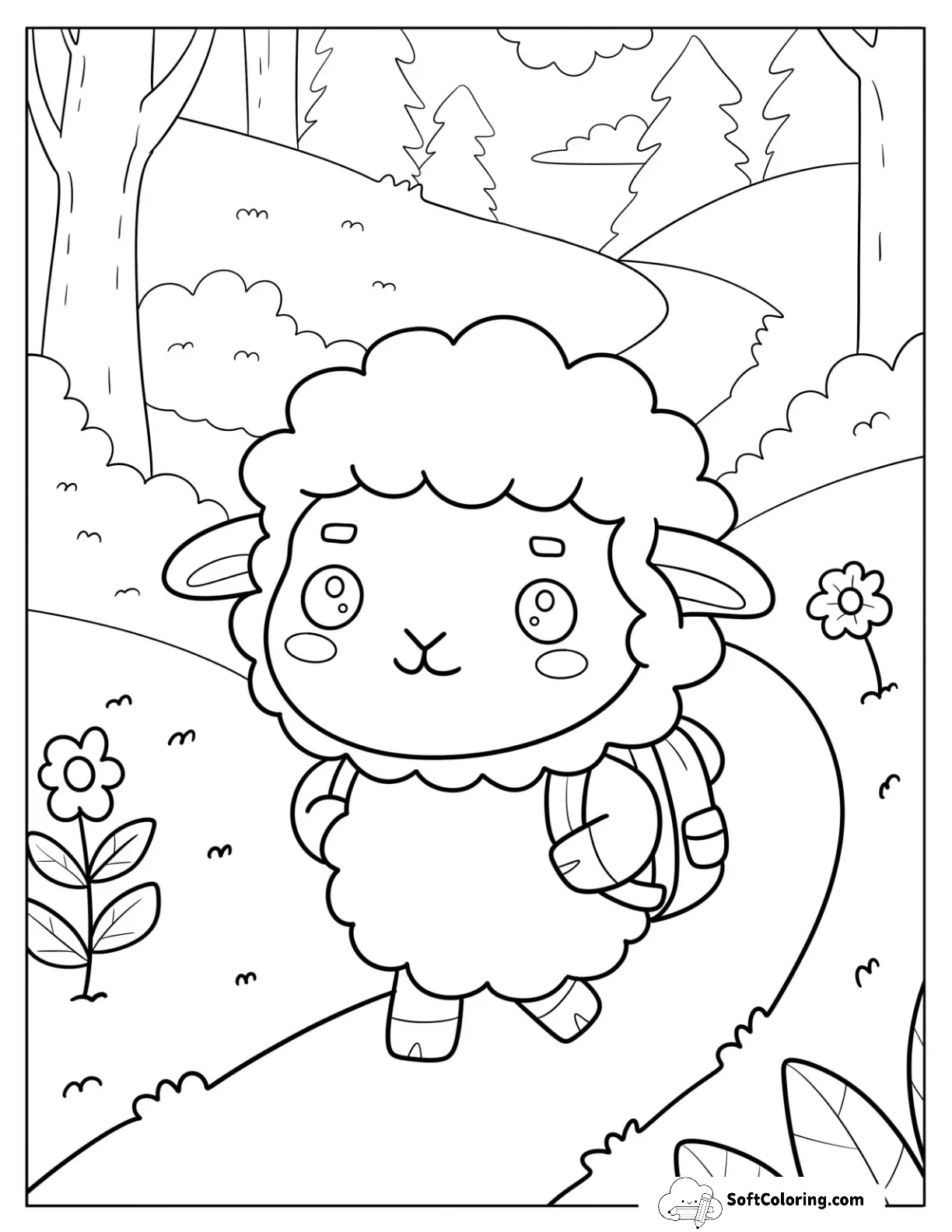 Adventurous Sheep With A Backpack Walking Through The Forest For Preschoolers