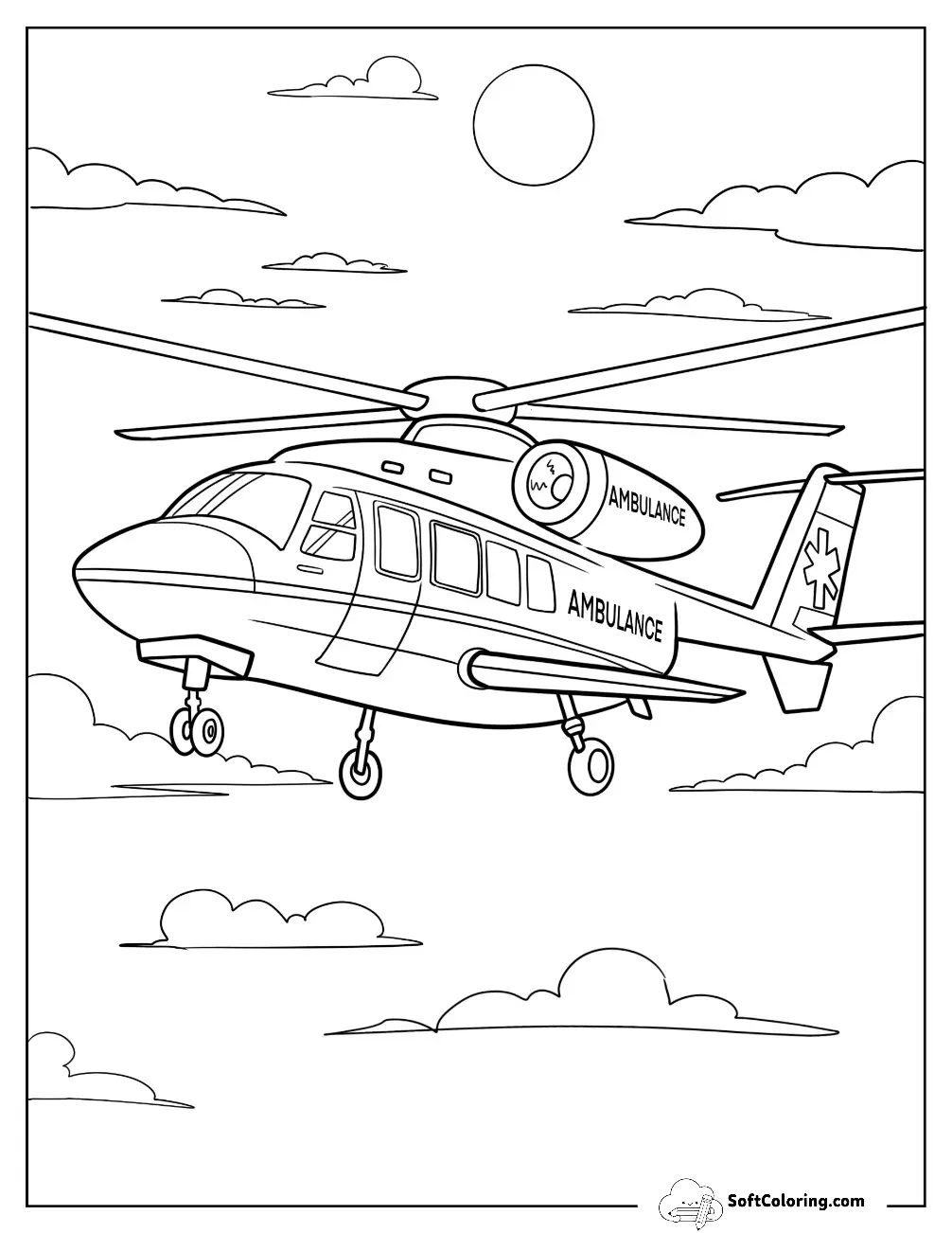 Air Ambulance Helicopter Flying In Cloudy Sky