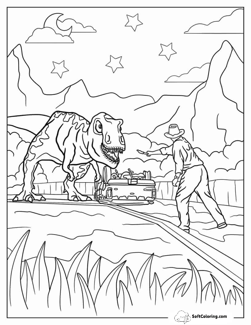 Alan Waving Flare In Front Of T-Rex To Color