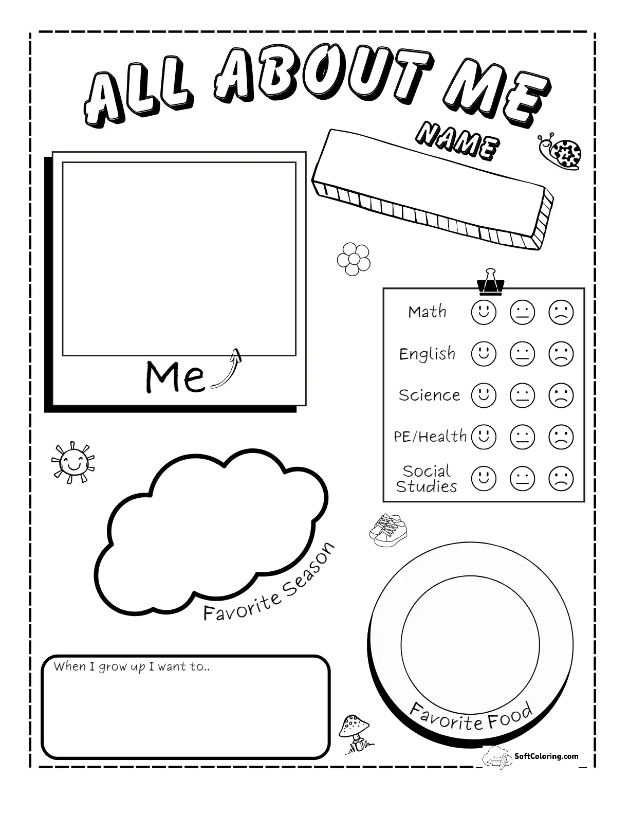 All About Me Printable Elementary
