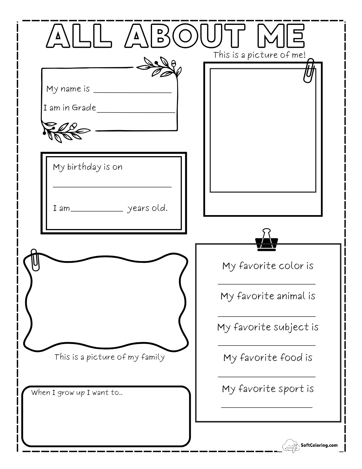 All About Me Printable Worksheet For Grade 2
