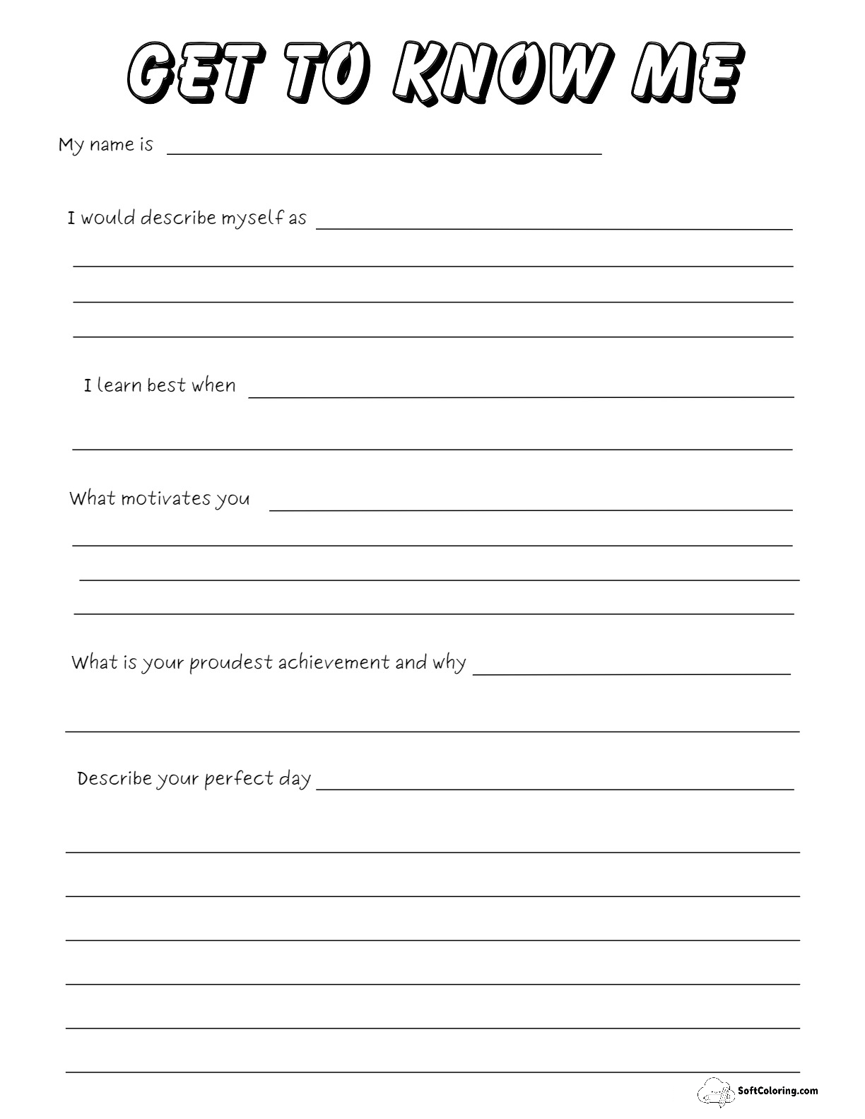 All About Me Worksheet High School