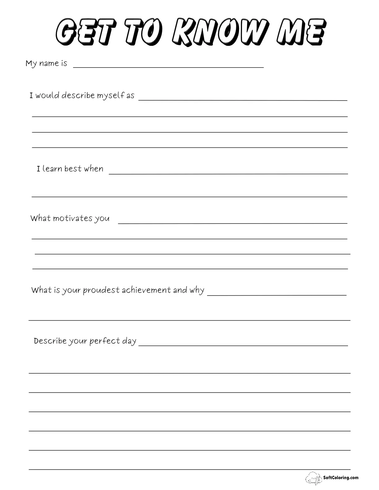 All About Me Worksheet High School