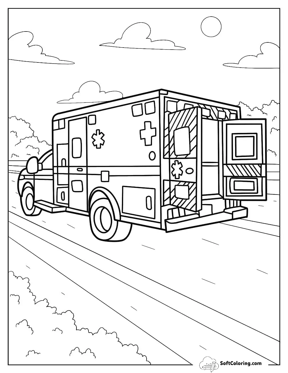 Ambulance Coloring Page With Open Doors