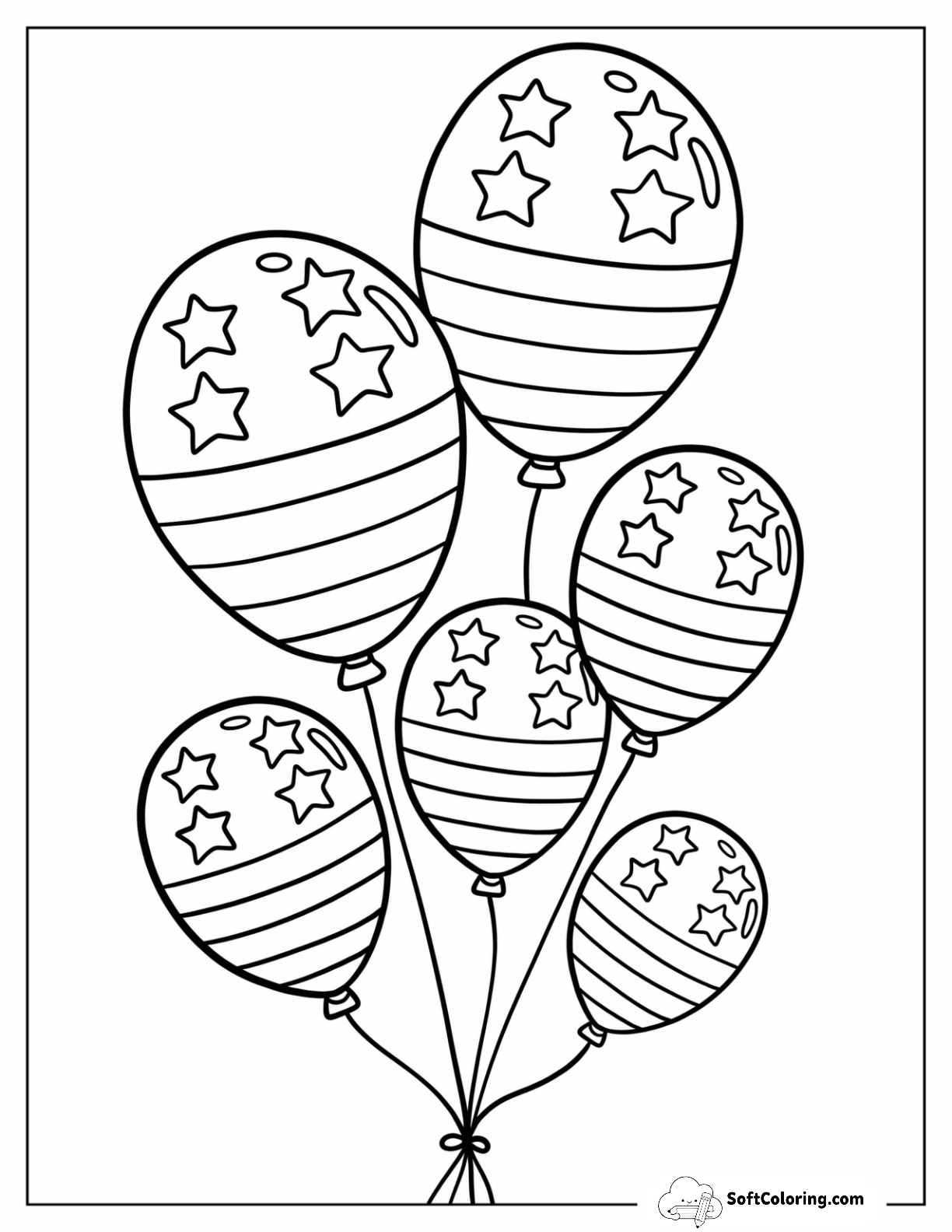 American Flag Style Balloons Coloring Page For Kids