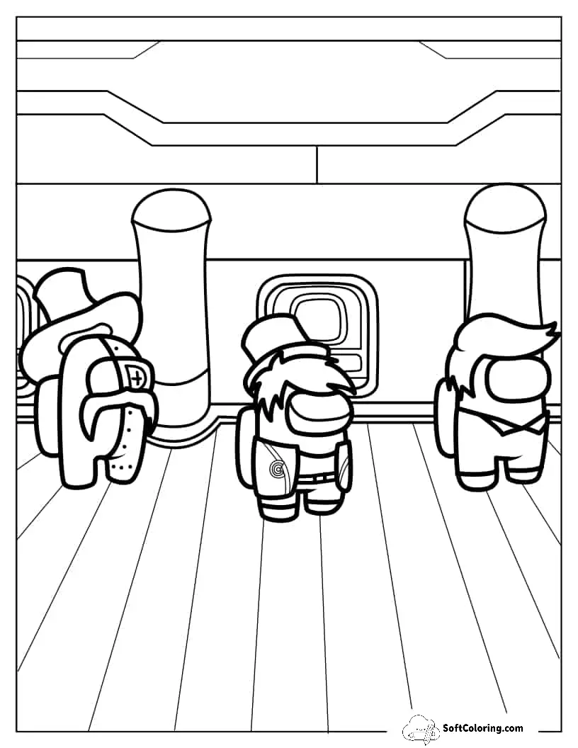 Among Us Crewmates In Airship Skins Coloring In