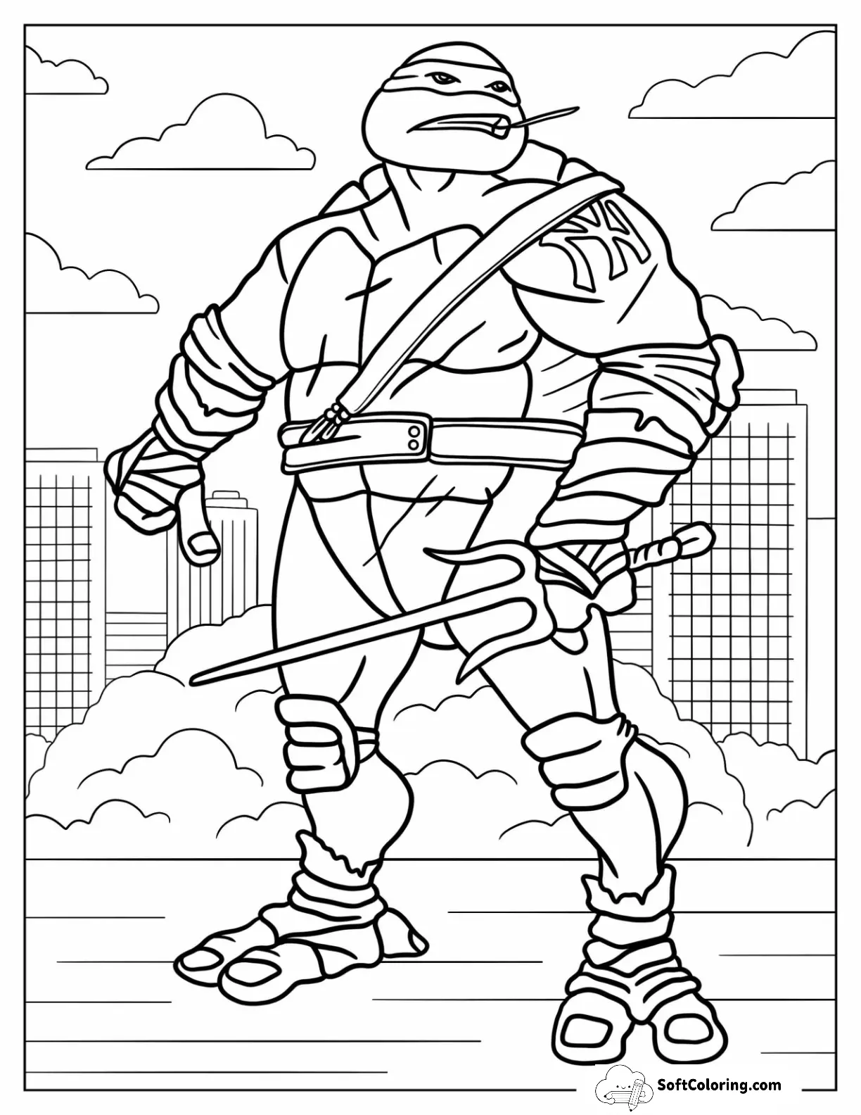 Ninja Turtles Of Angry Raphael Holding Sword On Rooftop