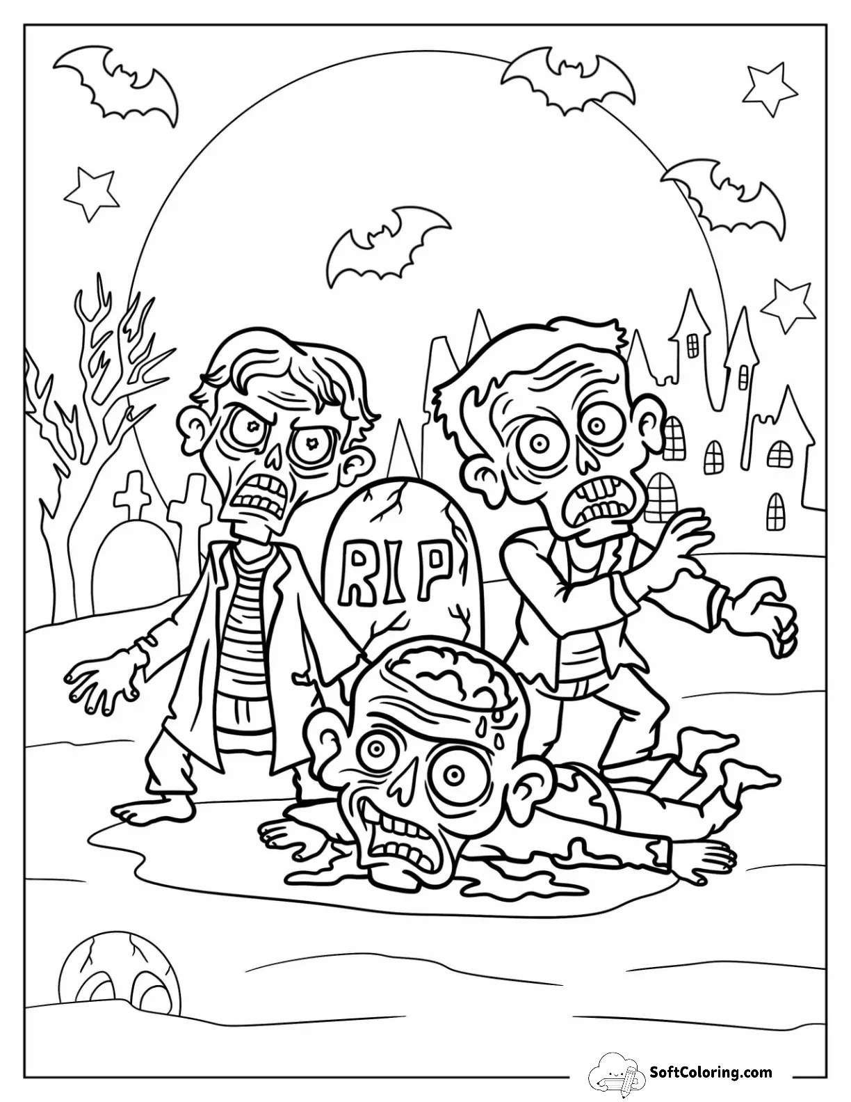 Angry Zombie With Haunted Castle In The Background