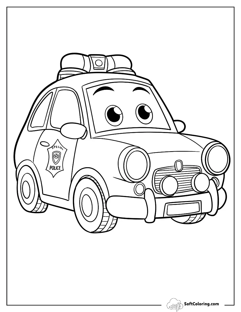 Anime Police Car Coloring Page For Preschoolers