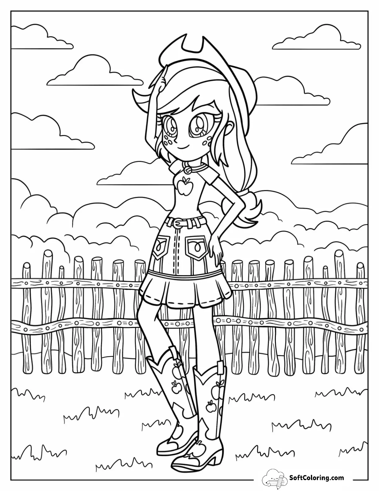 Applejack Coloring Page Equestria Girls