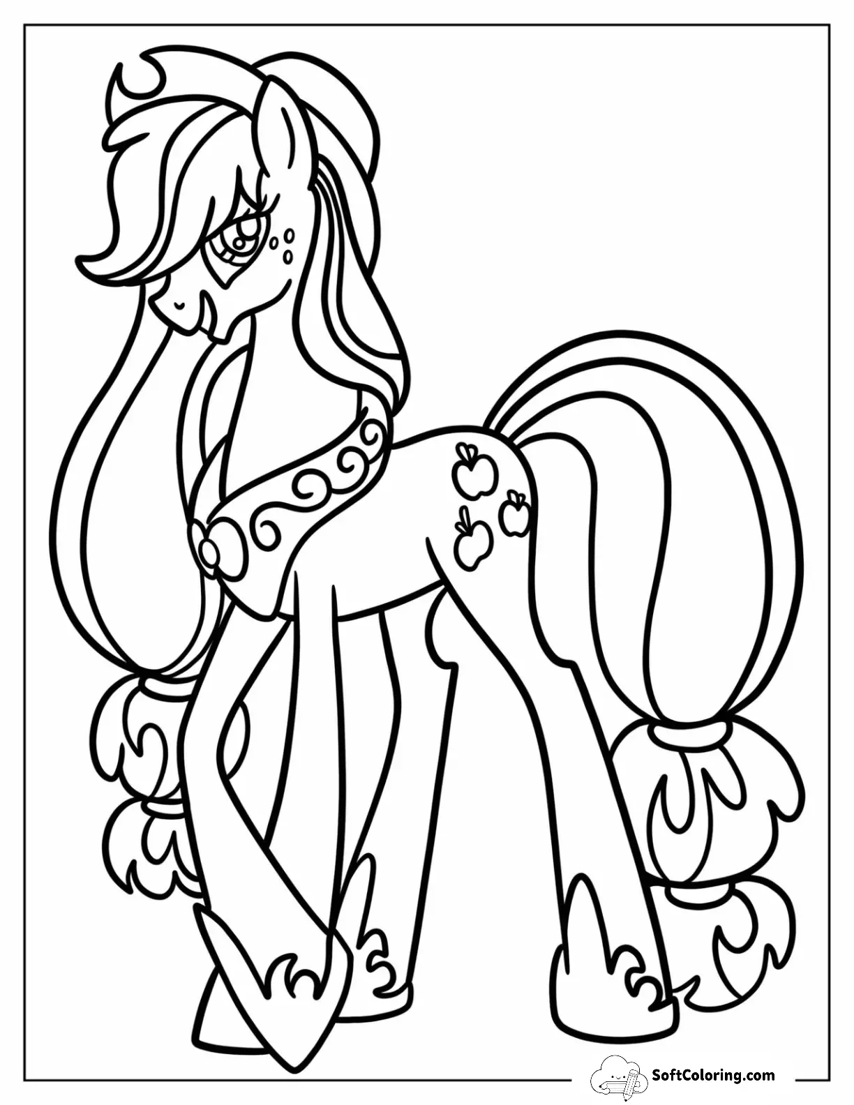 Applejack Coloring Page Wearing A Hat For Kids