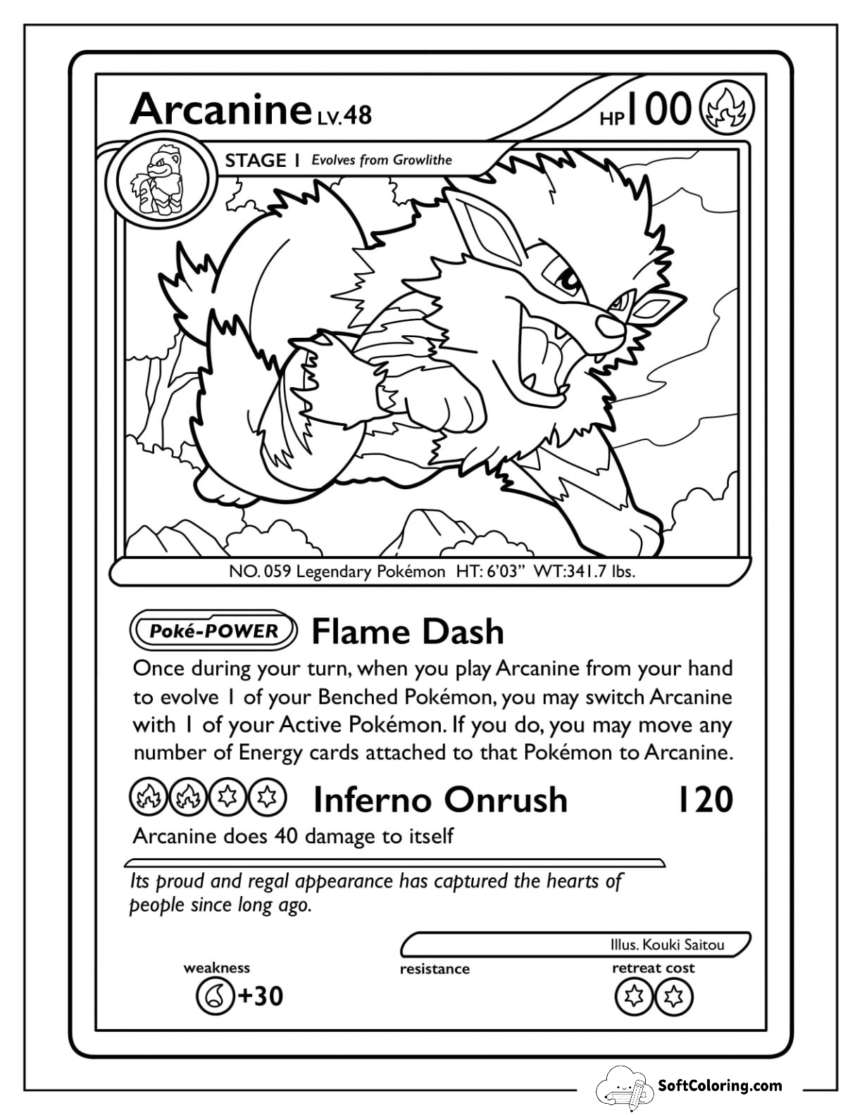 Arcanine Flame Dash Pokemon Card Coloring Page