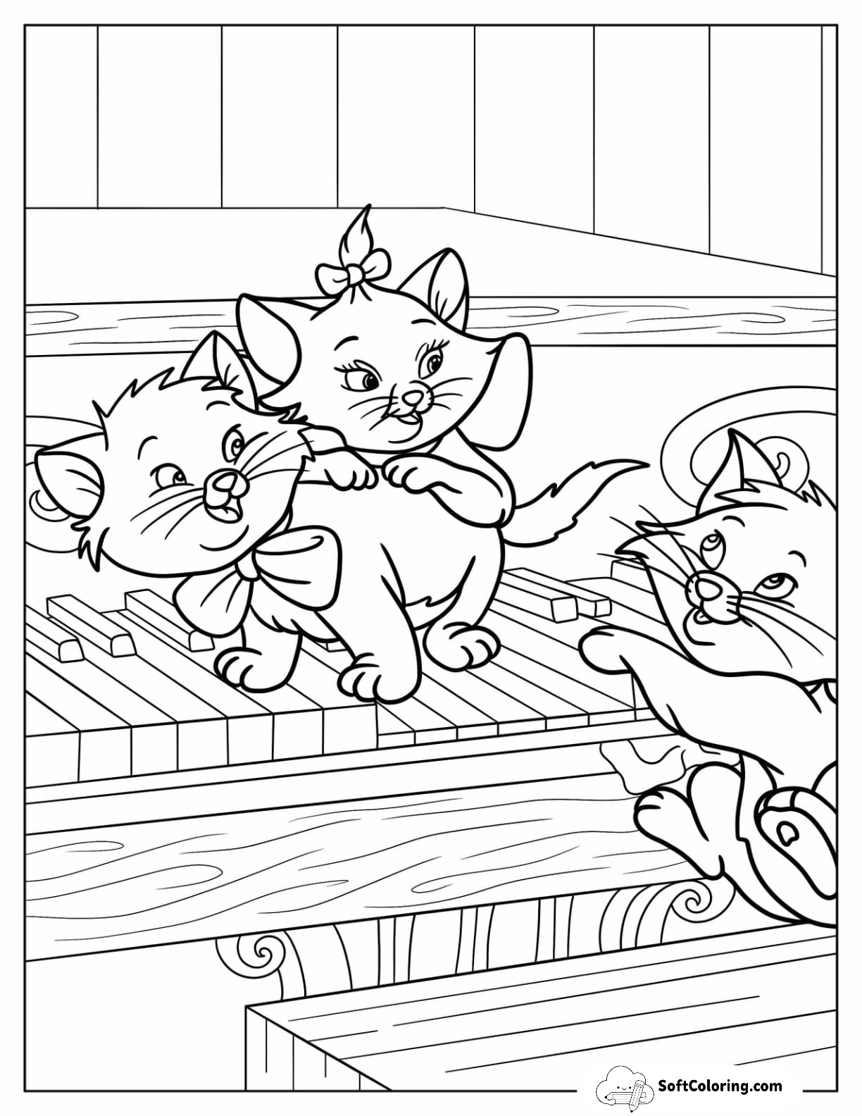 Aristocats Kittens Berlioz, Marie, And Toulouse Playing On Piano