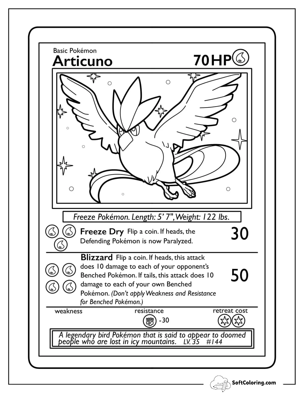 Articuno Freeze Dry Pokemon Card Coloring Page