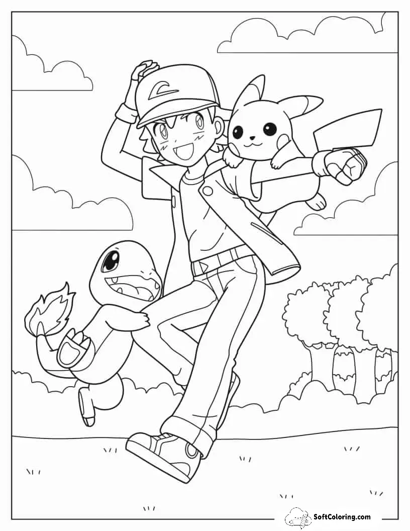Ash Character With Pikachu And Charmander