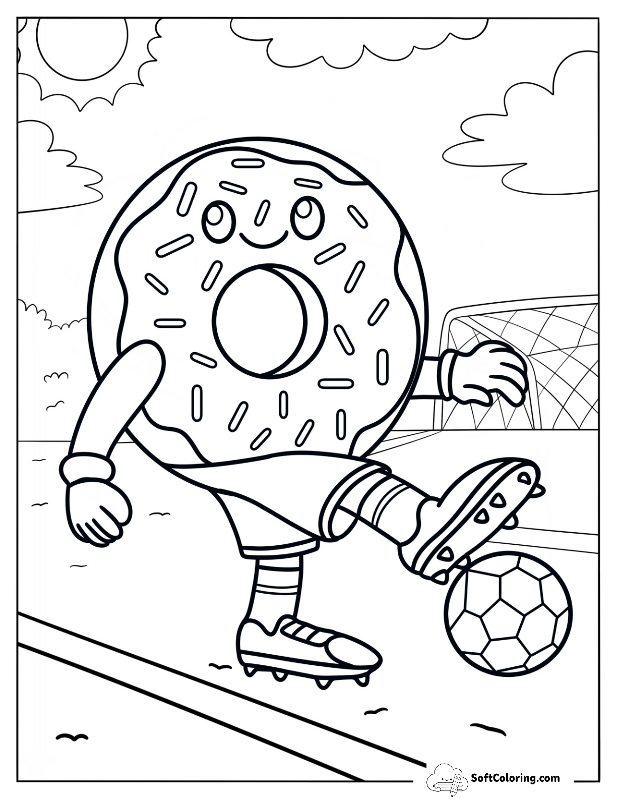 Athletic Donut Coloring Page Playing Soccer For Kids