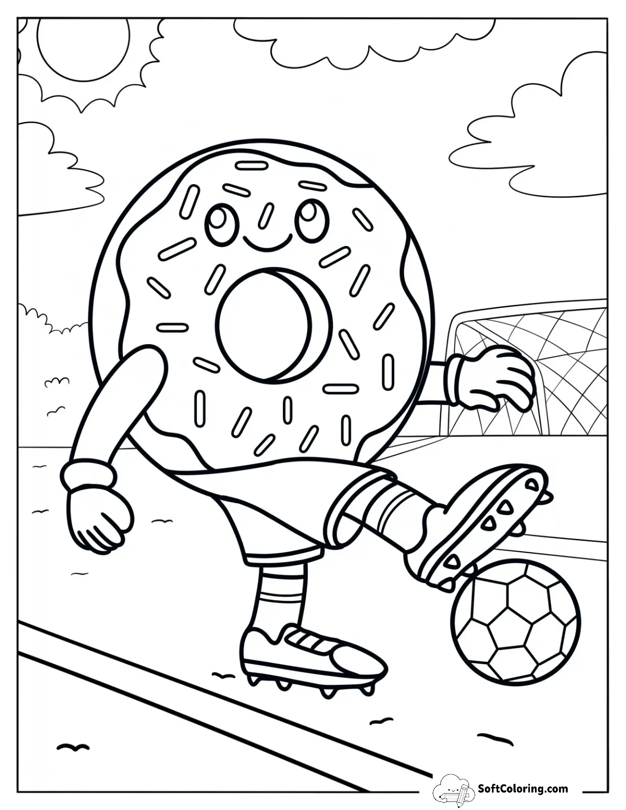 Athletic Donut Coloring Page Playing Soccer For Kids
